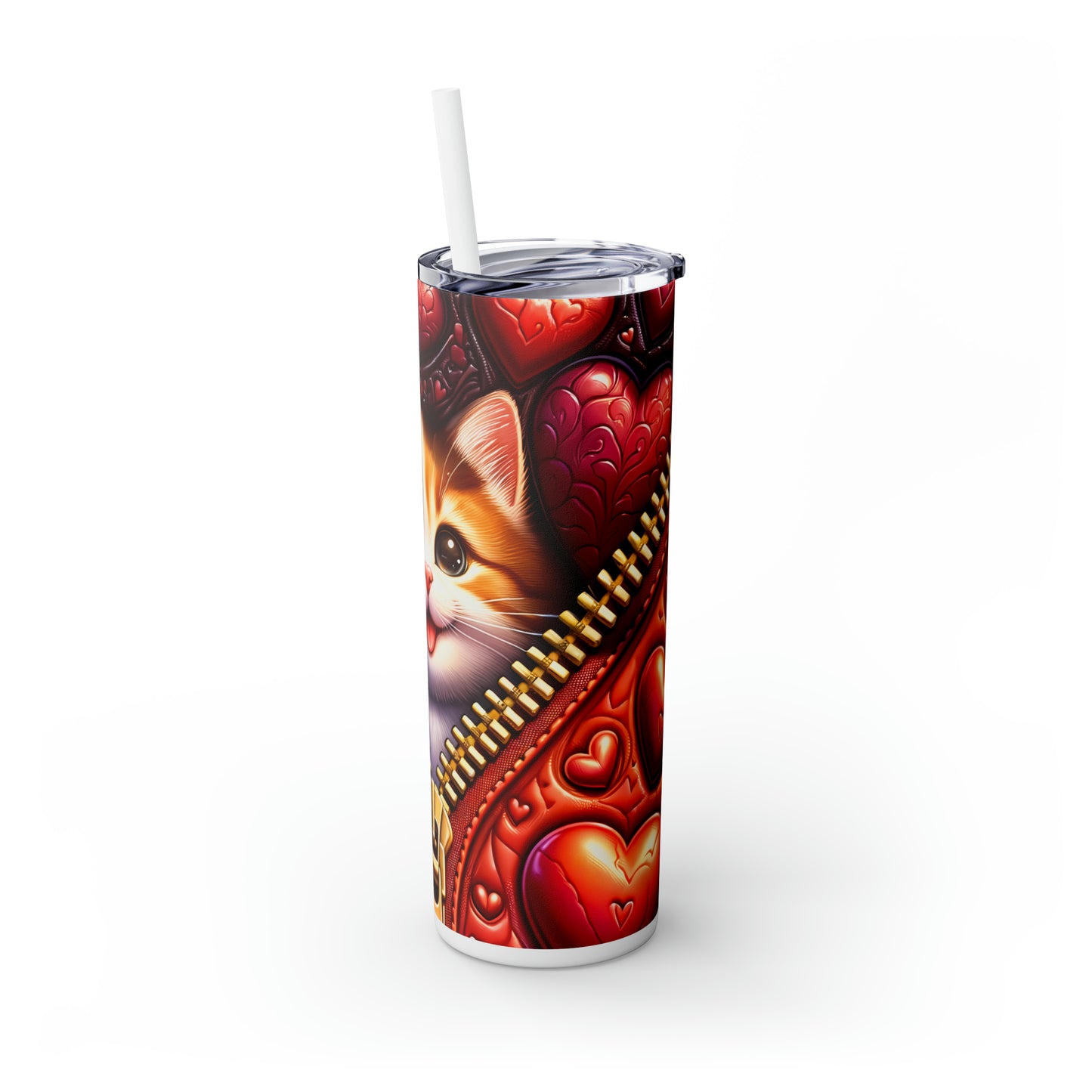 Skinny Tumbler with Straw, 20oz, Cat, Valentines Day, awd-911