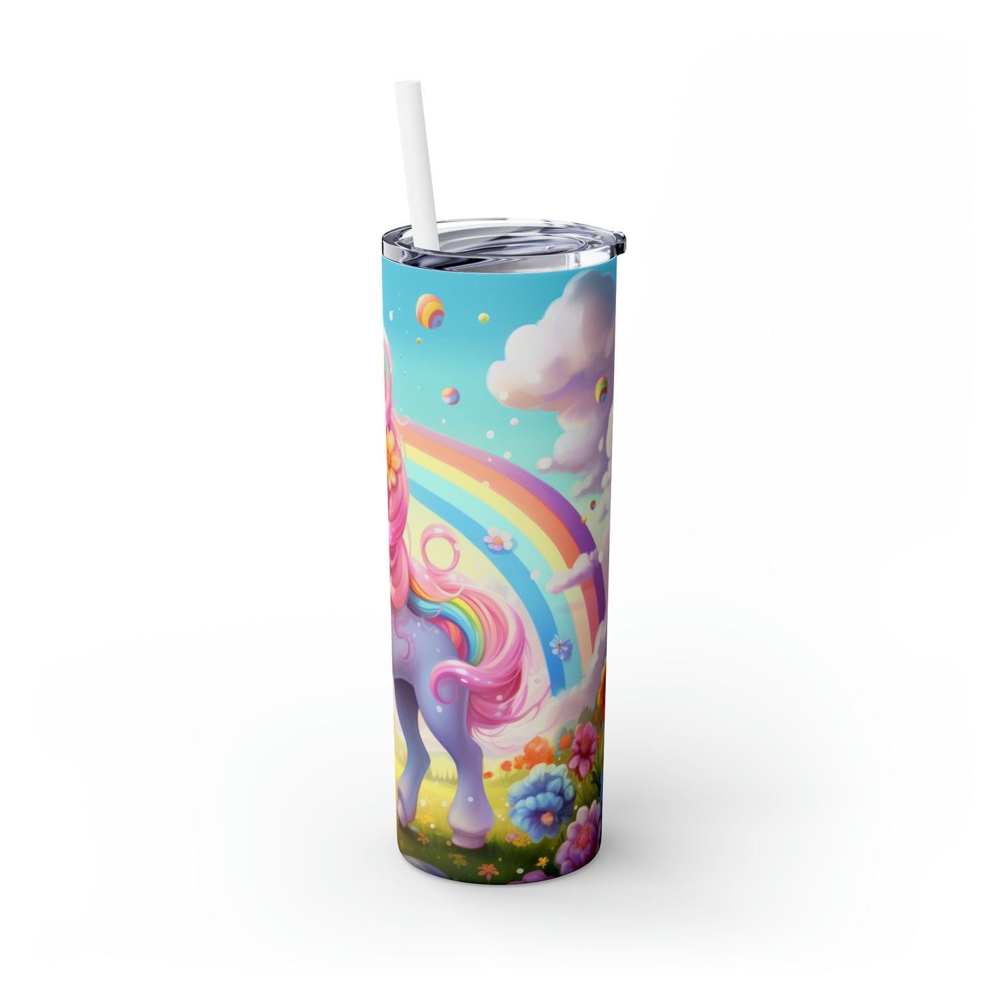 Skinny Tumbler with Straw, 20oz, Unicorn