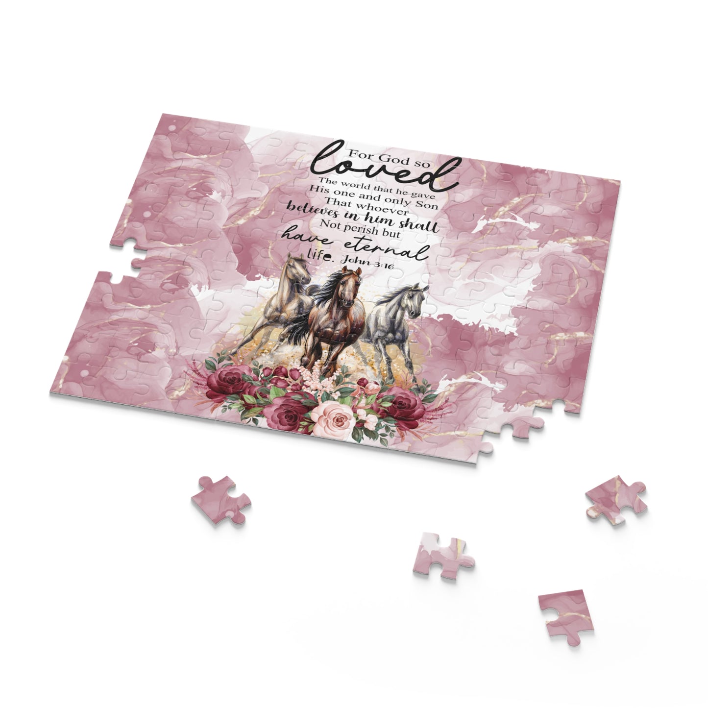 Personalised/Non-Personalised Puzzle, Horses, Bible Quote (120, 252, 500-Piece)