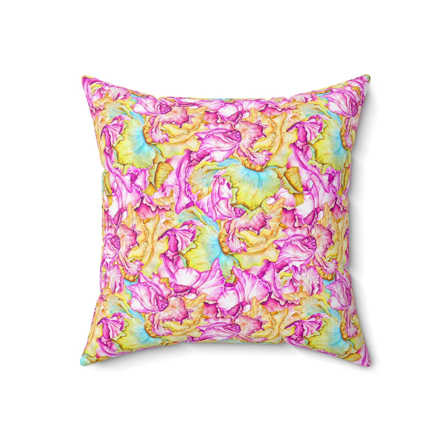 Spun Polyester Square Pillow, Iris Flower Cushion