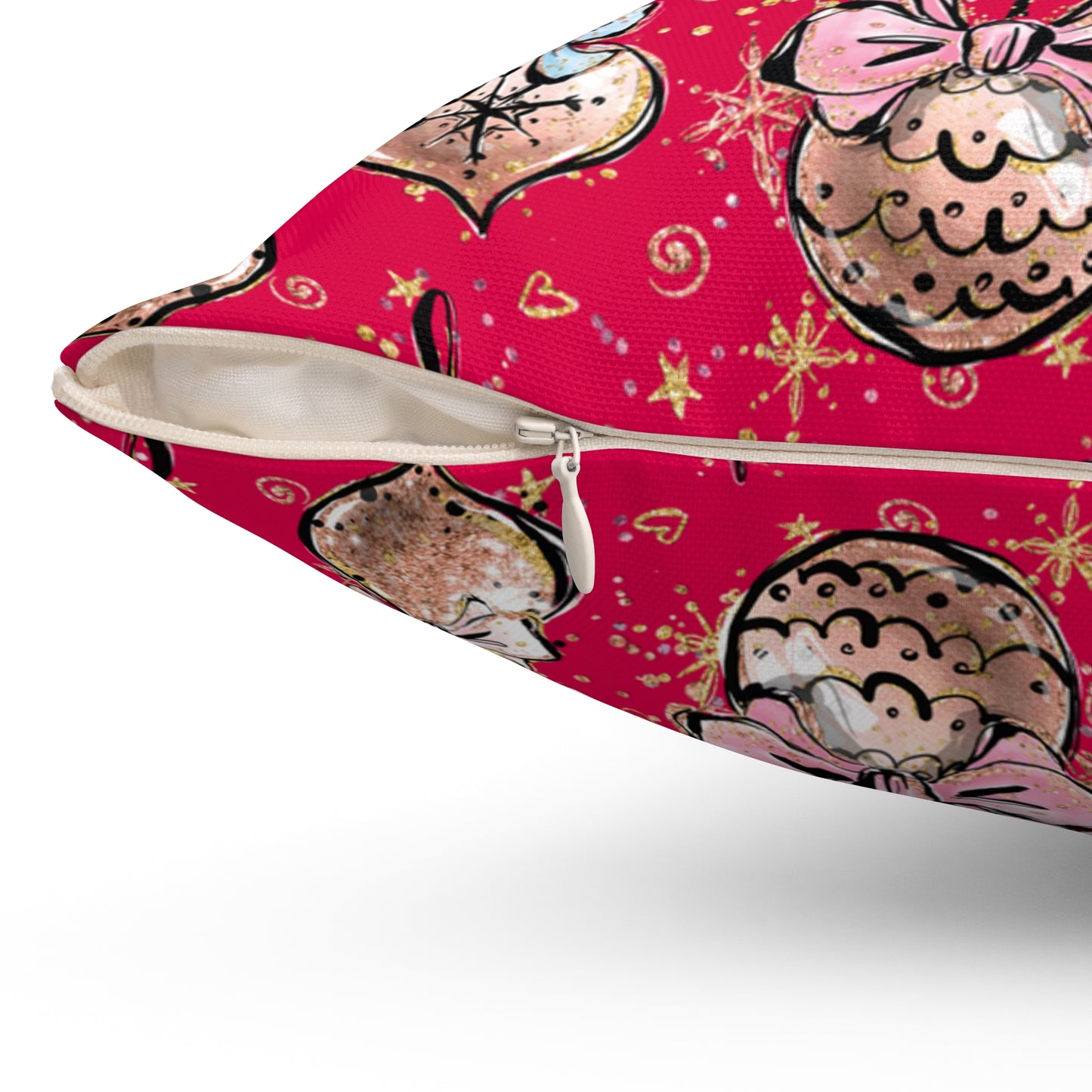 Spun Polyester Square Pillow, Christmas Baubles Cushion