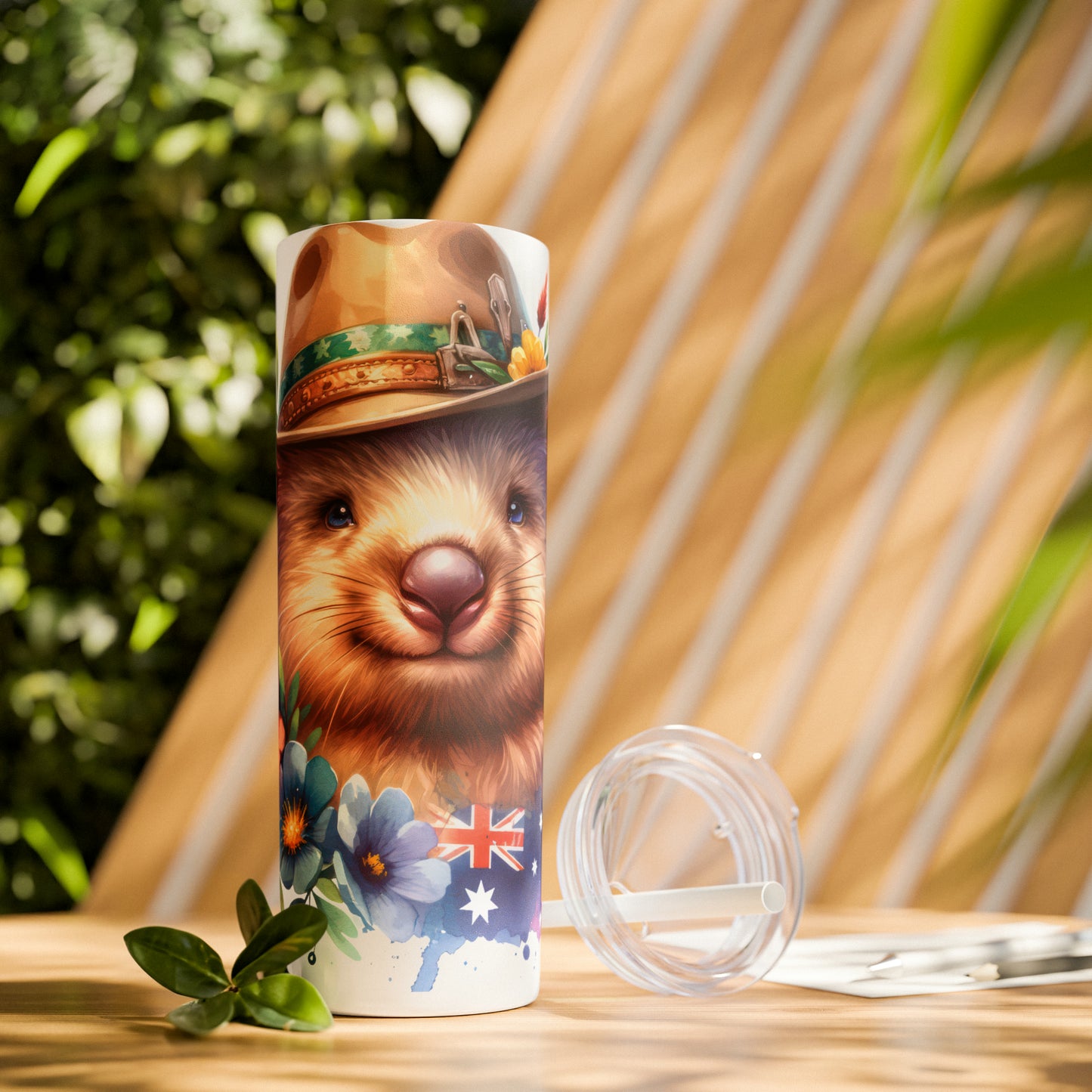 Skinny Tumbler with Straw, 20oz, Australian Animal, Wombat, awd-1320