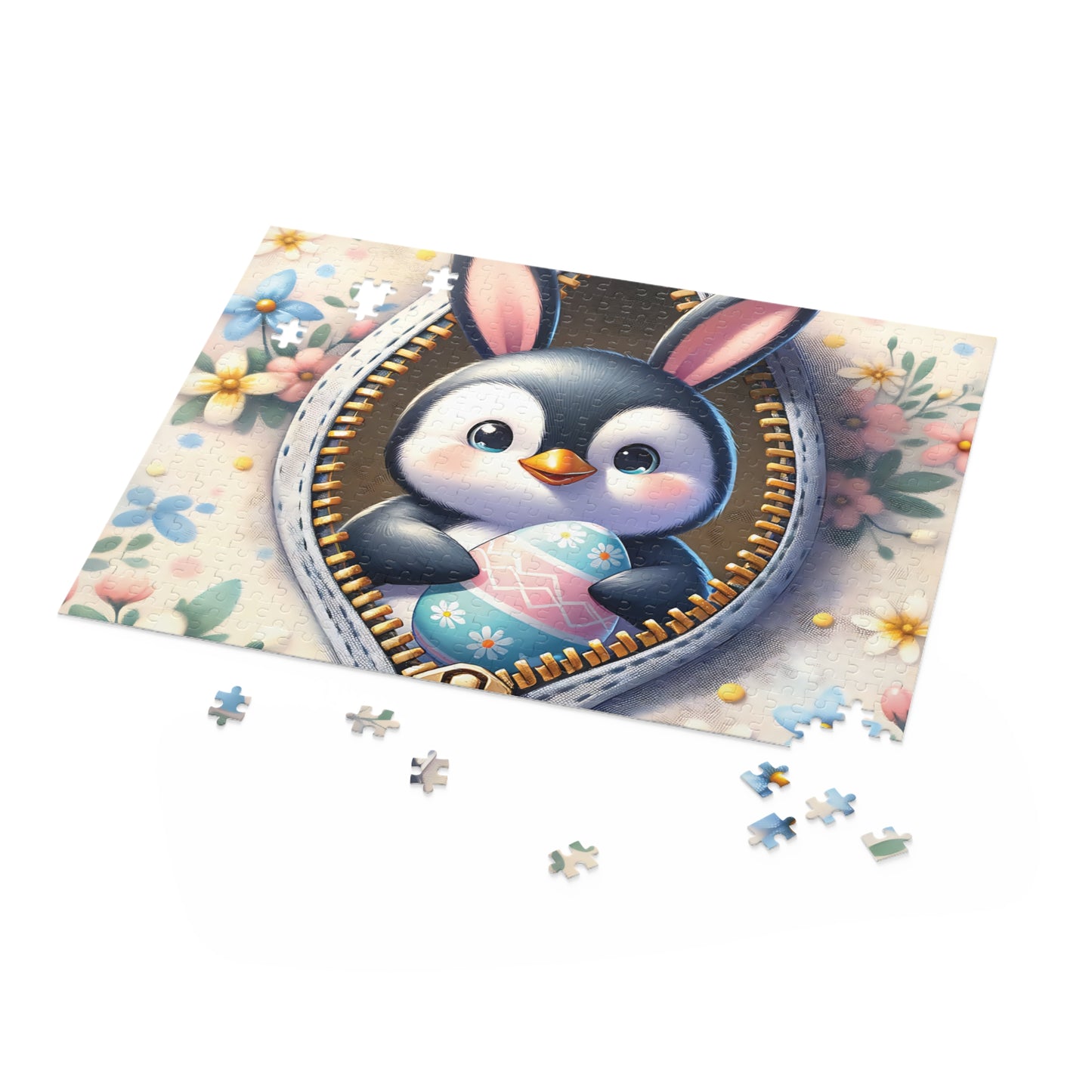 Personalised/Non-Personalised Puzzle, Easter, Penguin with Bunny ears (120, 252, 500-Piece)