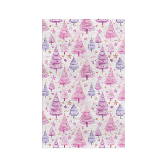 Microfiber Tea Towel, Pink Christmas Trees