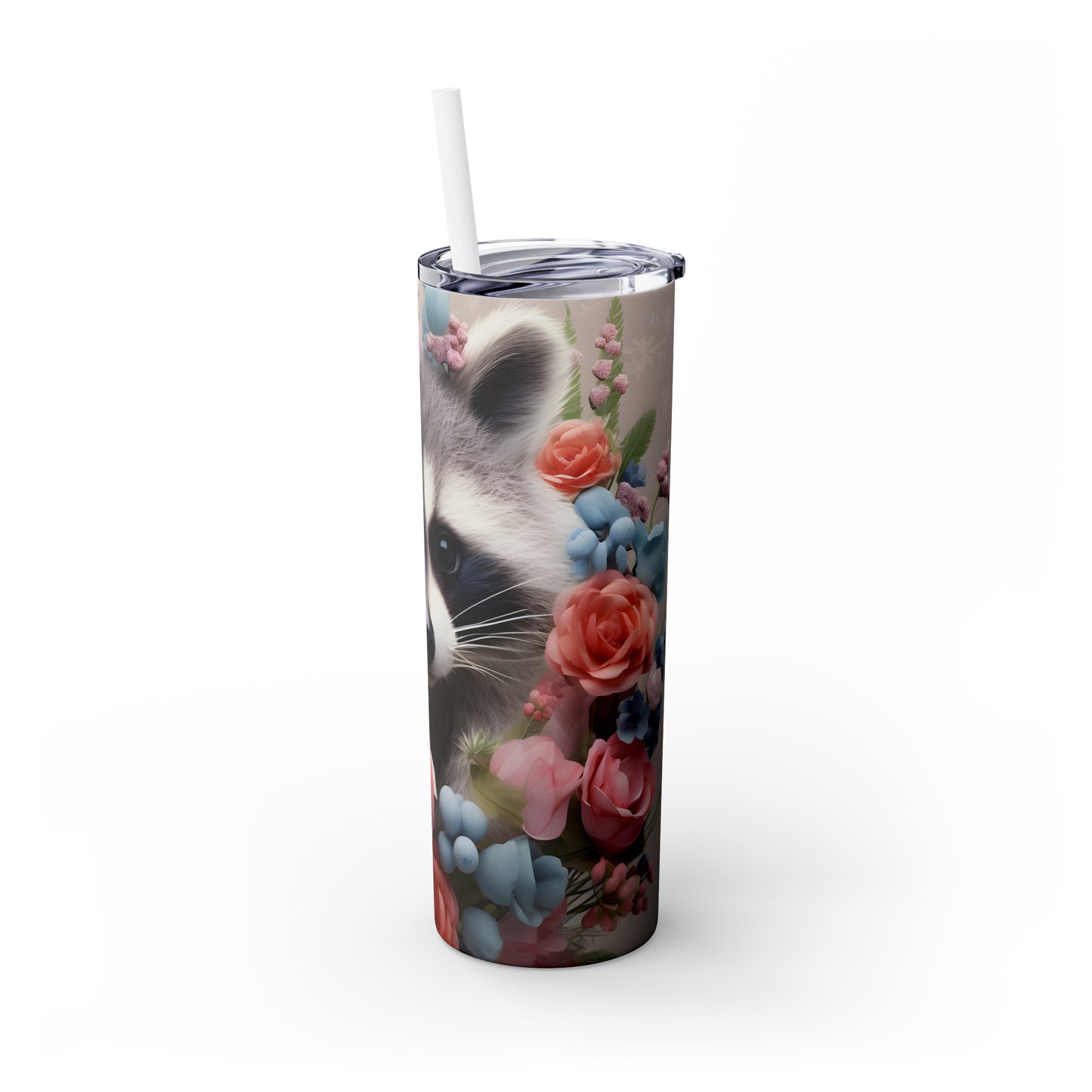 Skinny Tumbler with Straw, 20oz, Racoon