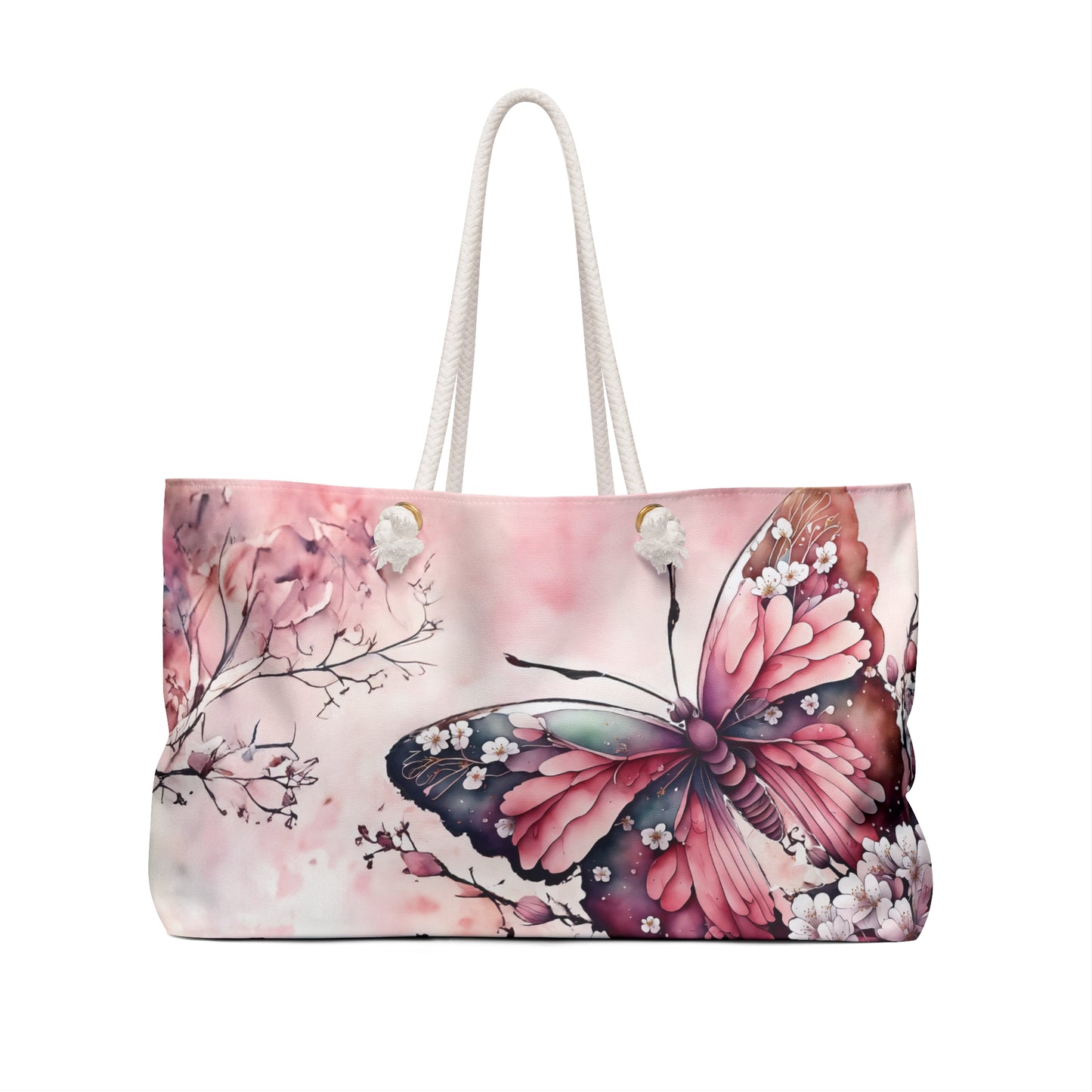 Personalised/Non-Personalised Weekender Bag, Butterfly Dreams, Large Weekender Bag, Beach Bag, Book Bag