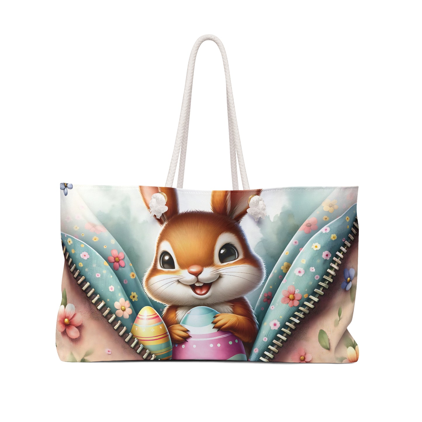 Personalised/Non-Personalised Weekender Bag, Easter, Cute Chipmunk with Bunny Ears, Large Weekender Bag, Beach Bag, Book Bag