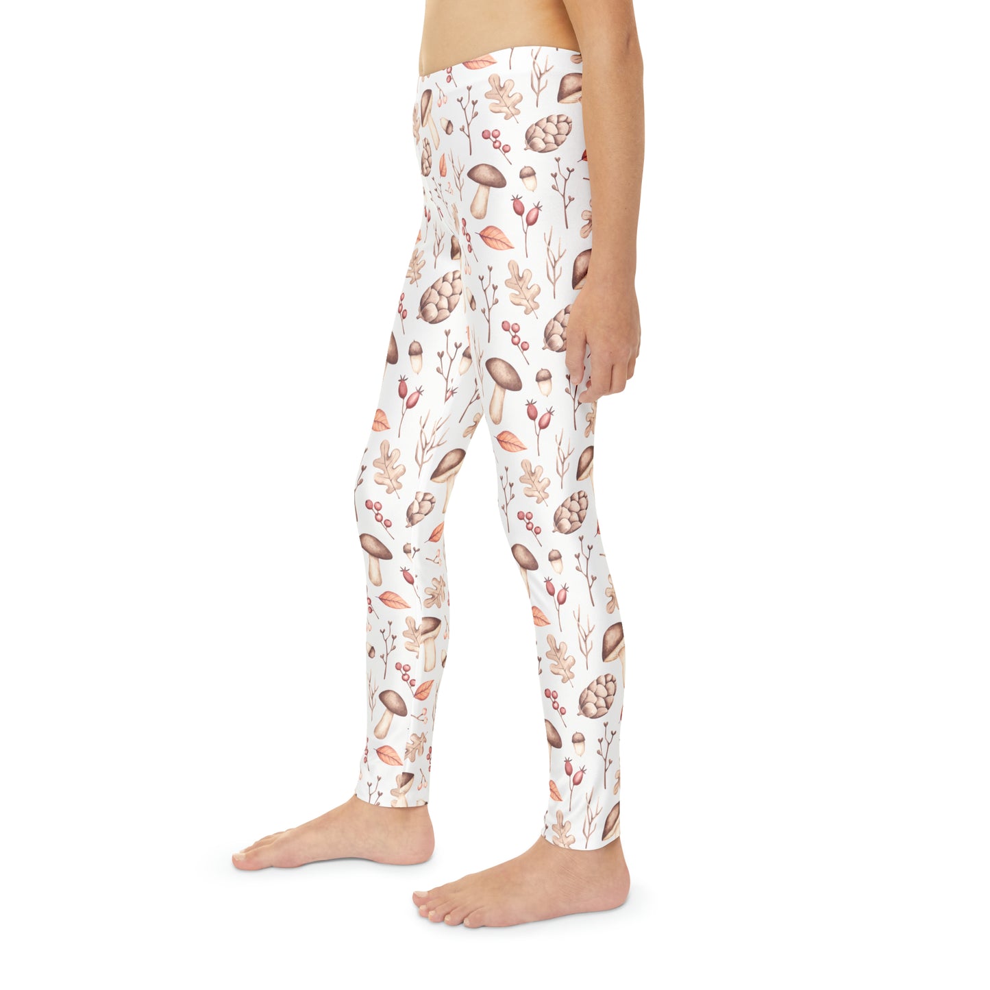 Youth Full-Length Leggings (AOP) Mushroom and Acorn Design