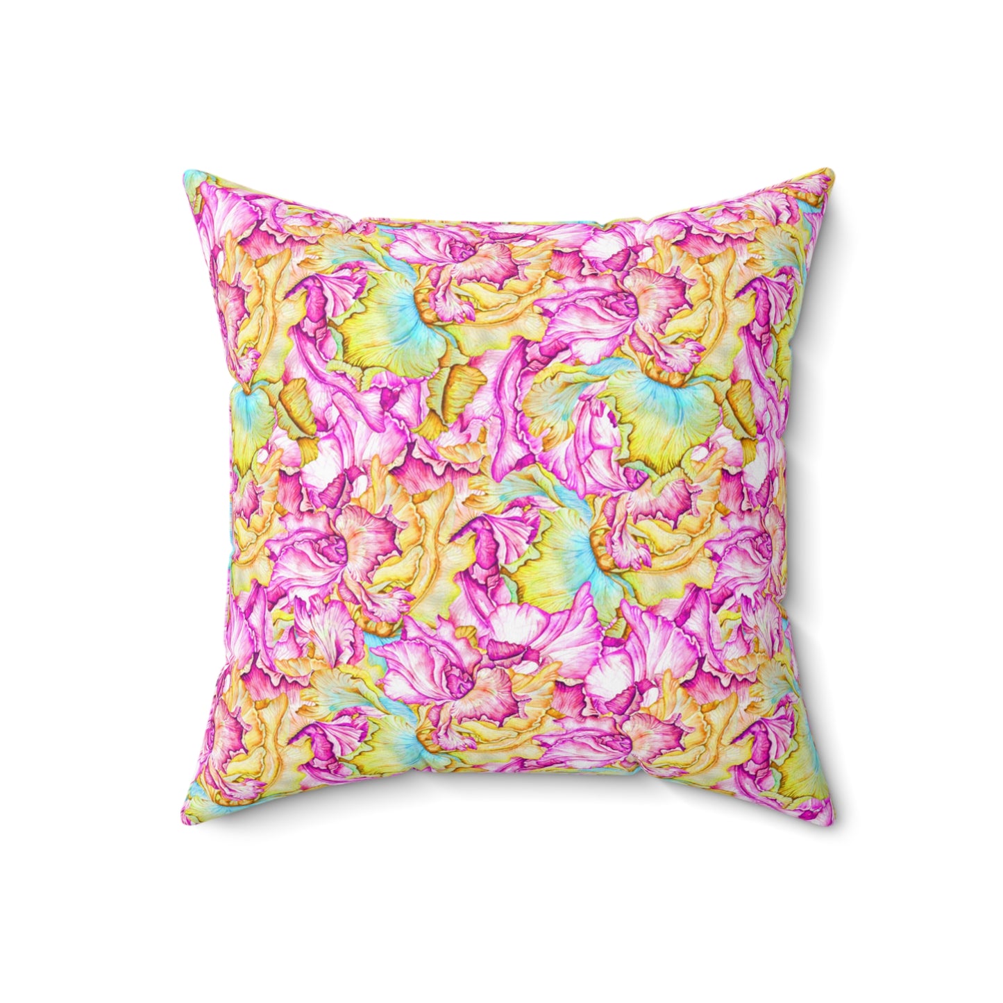 Spun Polyester Square Pillow, Iris Flower Cushion