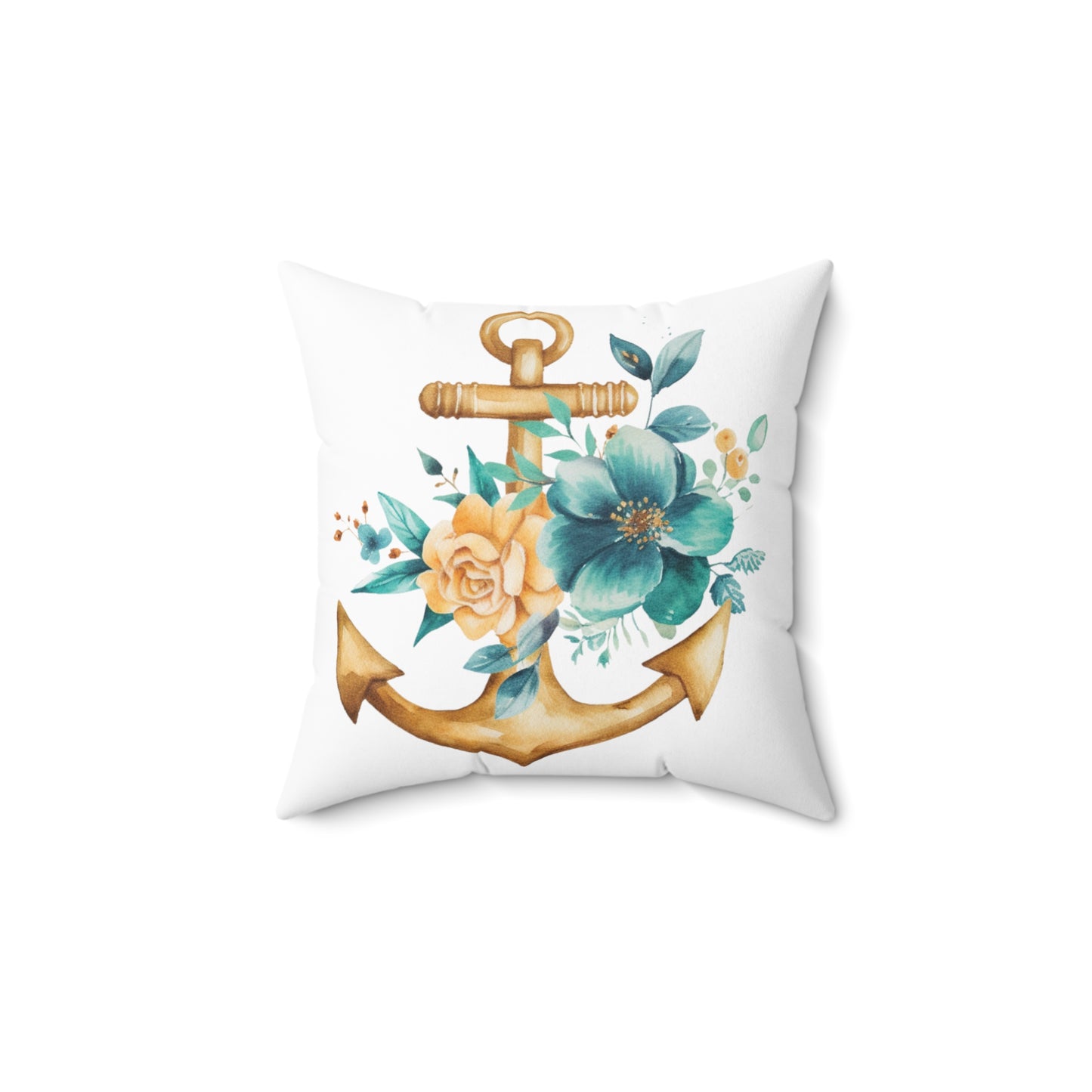 Nautical Polyester Square Cushion, Nautical cushion, Anchor Cushion, White Ships Anchor