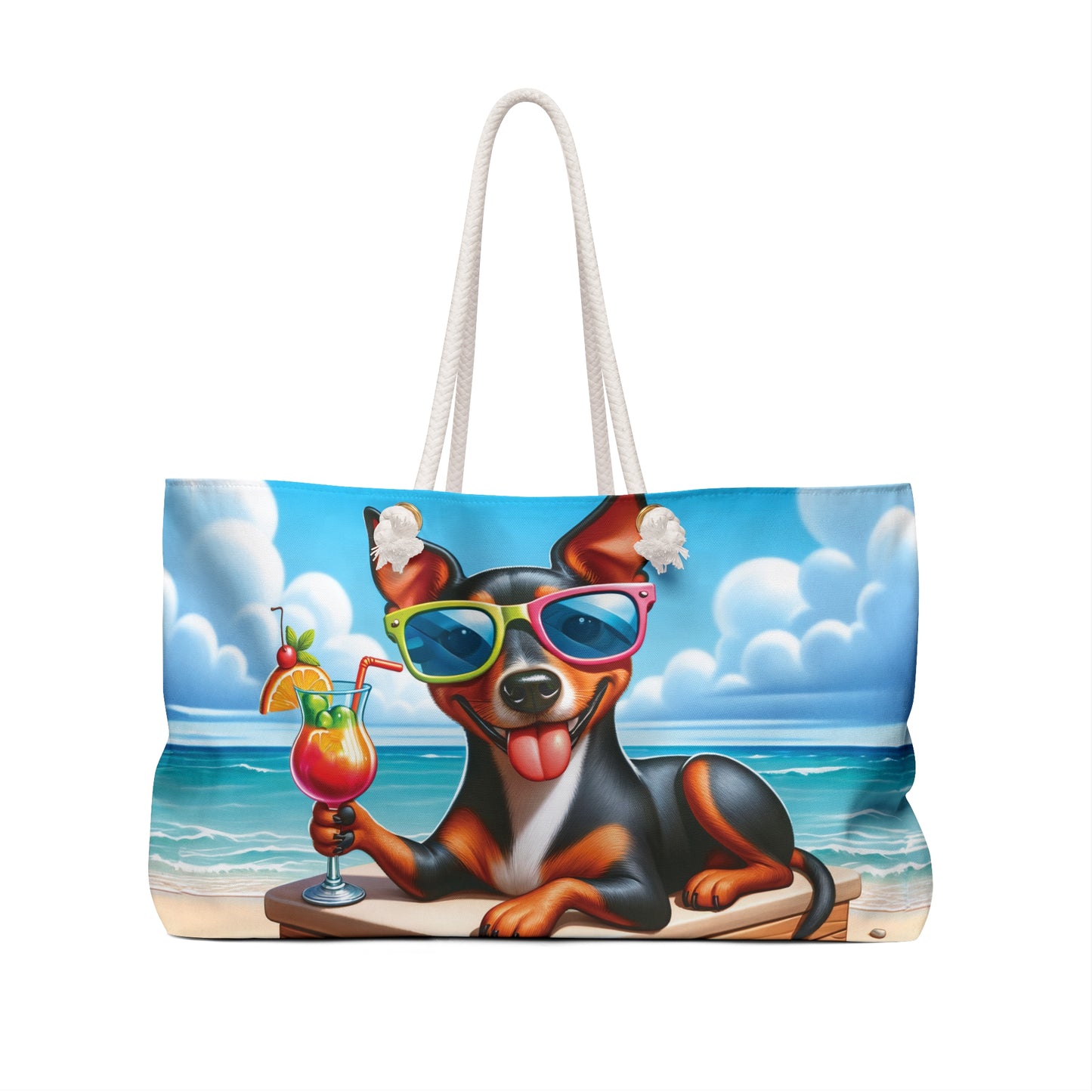 Personalised/Non-Personalised Weekender Bag, Summer Beach Dog, Manchester Terrier, Large Weekender Bag, Beach Bag, Book Bag