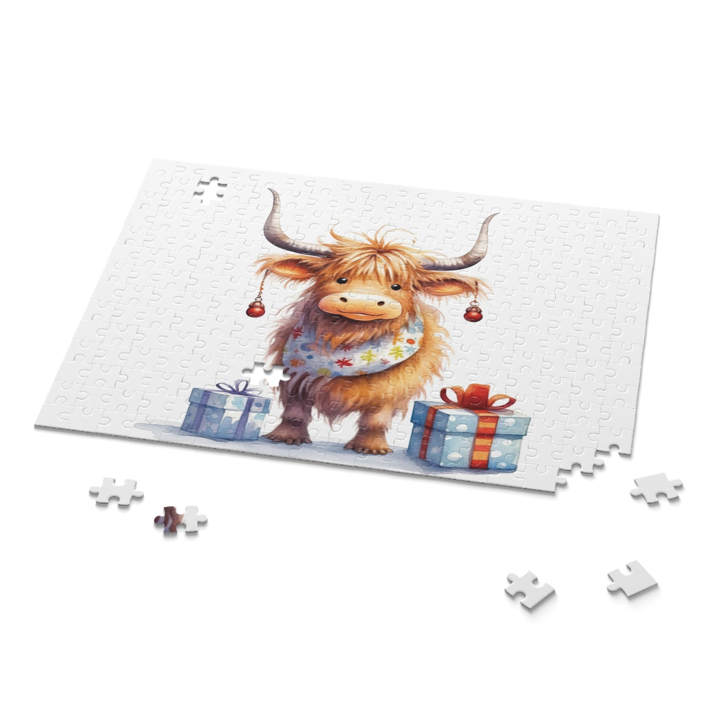 Personalised/Non-Personalised Puzzle, Christmas Highland Cow (120, 252, 500-Piece)