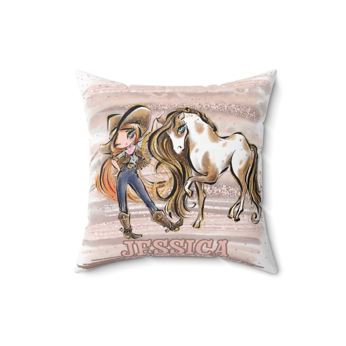 Personalised Cowgirl and Horse Cushion,  Red Hair, Blue Eyes, Polyester Square Cushion, Christmas cushion