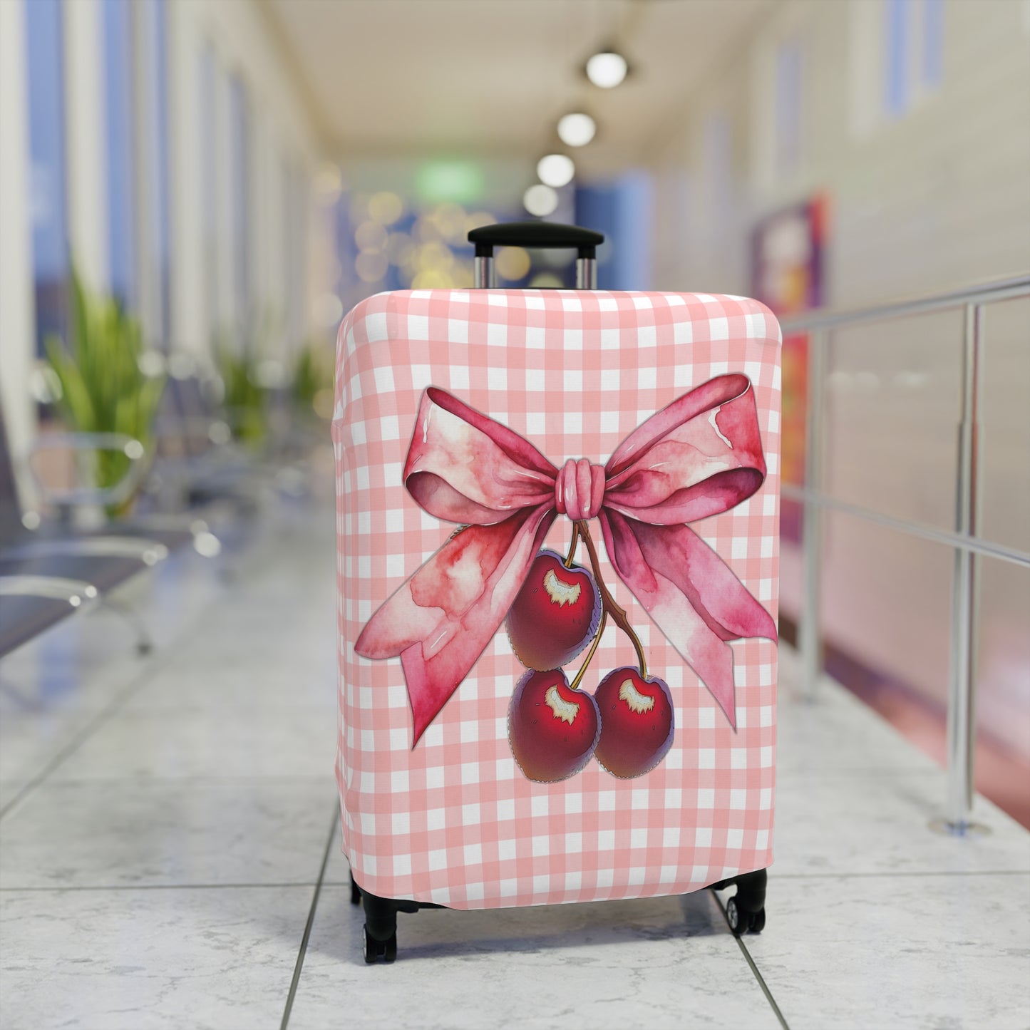 Luggage Cover, Rockabilly, Coquette, Pink Gingham, Cherries and Ribbon, awd-2508