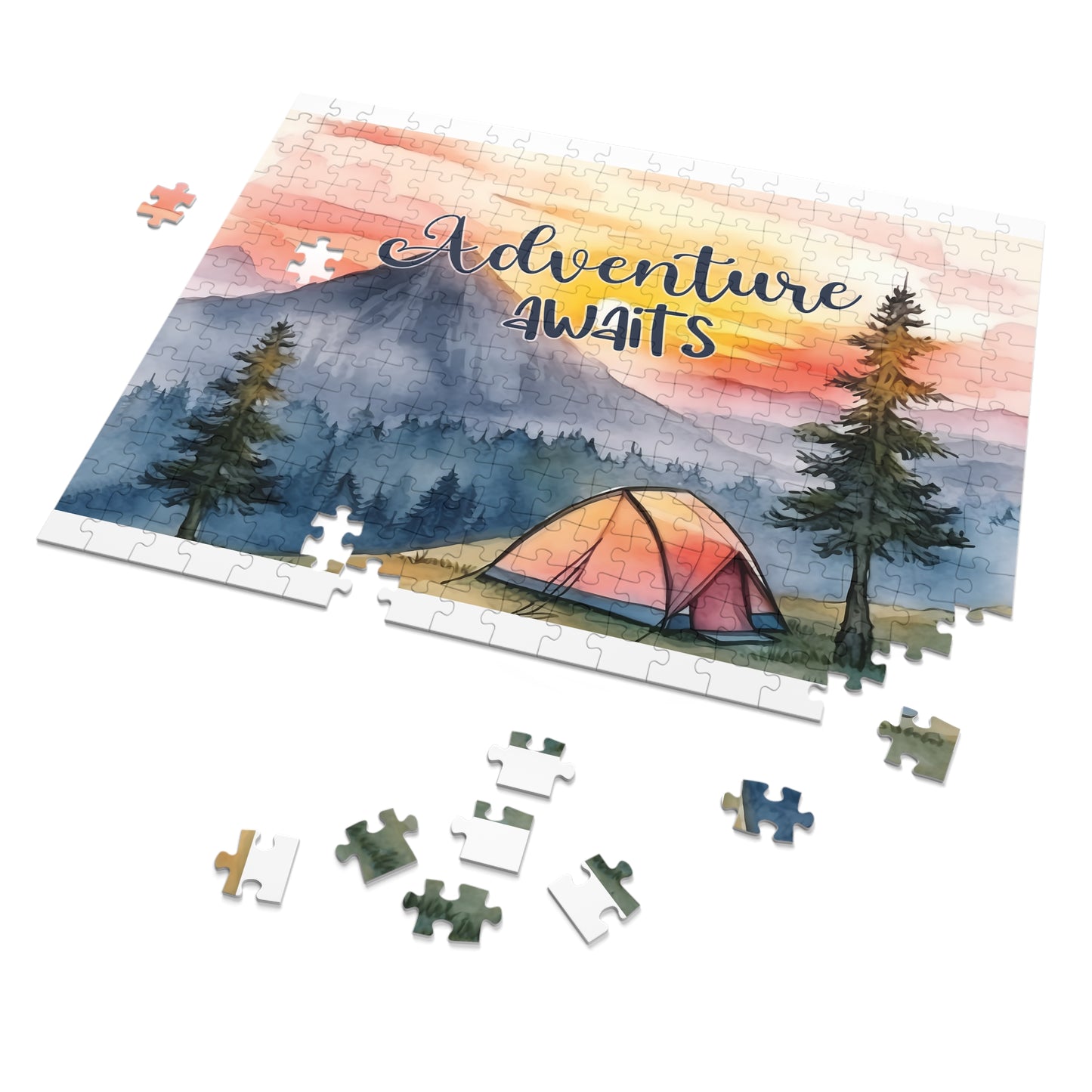 Jigsaw Puzzle, Camping, Adventure Awaits, Personalised/Non-Personalised (30, 110, 252, 500,1000-Piece)