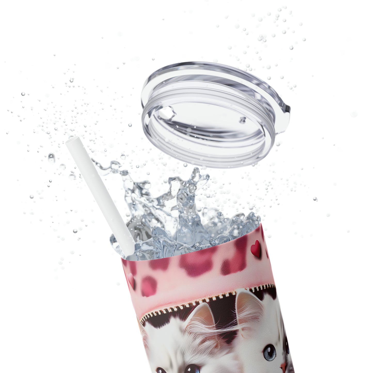 Skinny Tumbler with Straw, 20oz, Cat, Valentines Day, awd-754