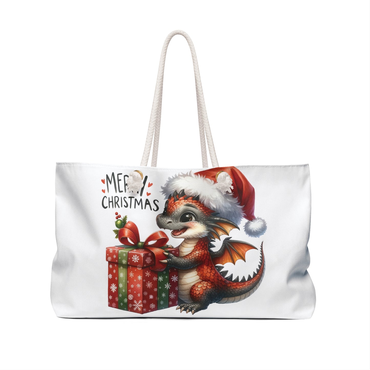 Personalised/Non-Personalised Weekender Bag, Dragon, Merry Christmas, Large Weekender Bag, Beach Bag, Book Bag