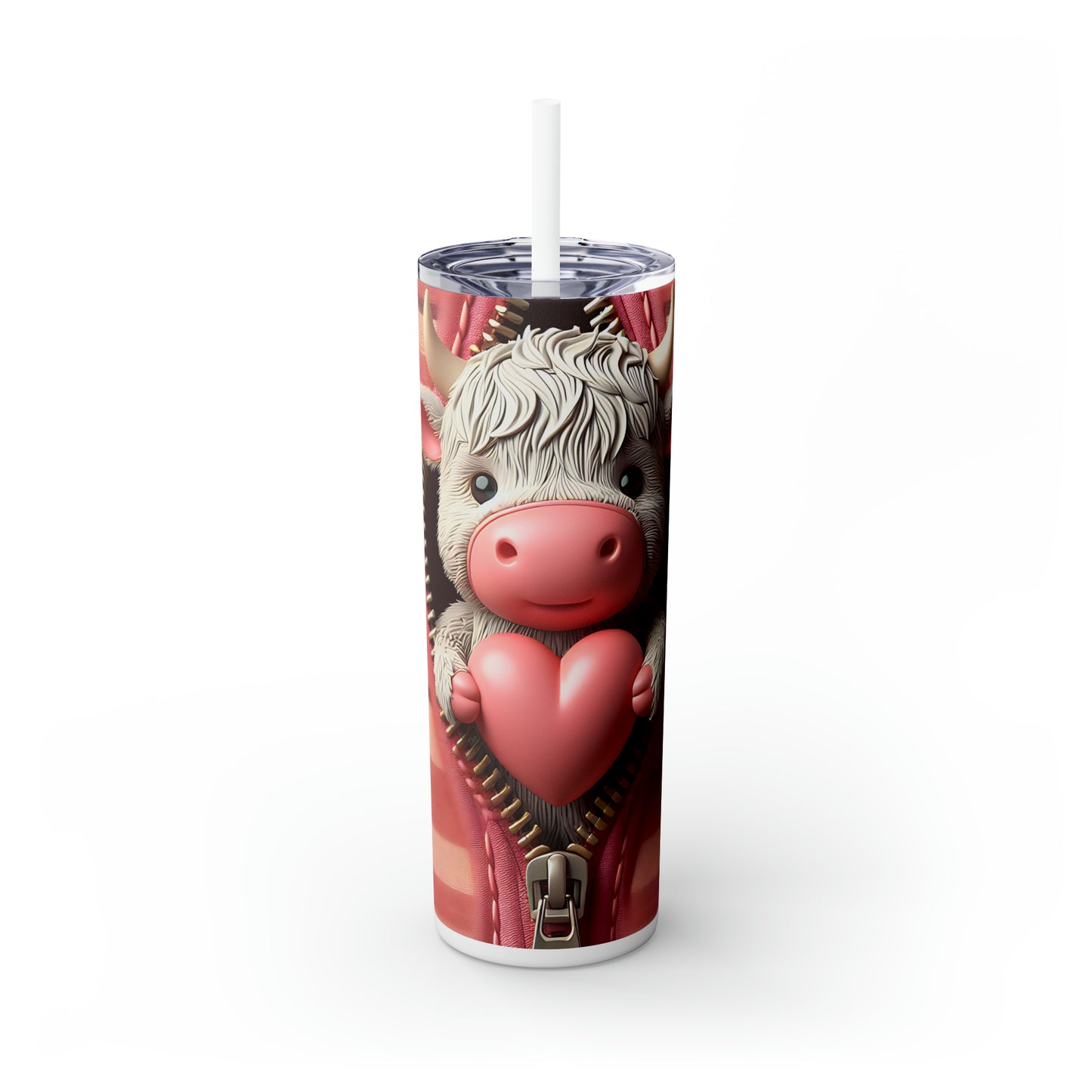 Skinny Tumbler with Straw, 20oz, Highland Cow, Valentines Day, awd-953