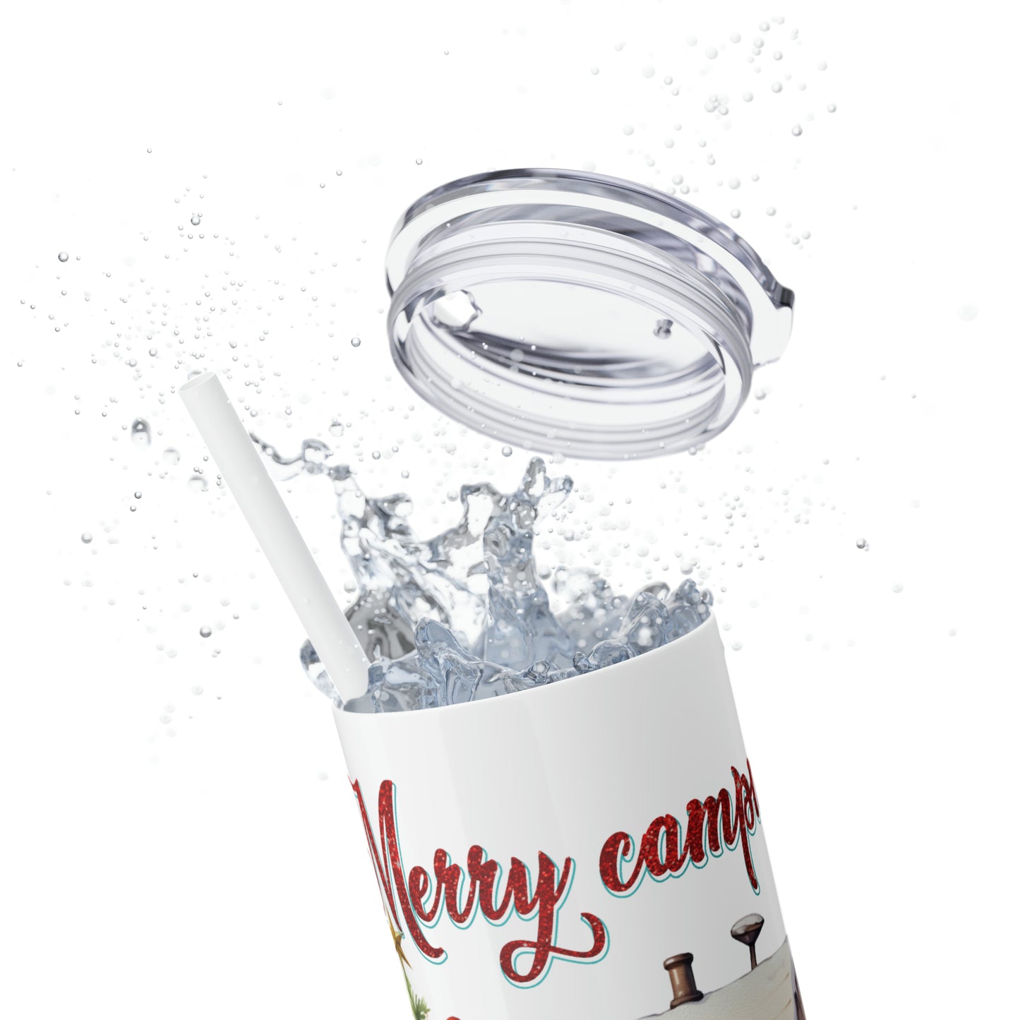 Skinny Tumbler with Straw, 20oz, Merry Campmas