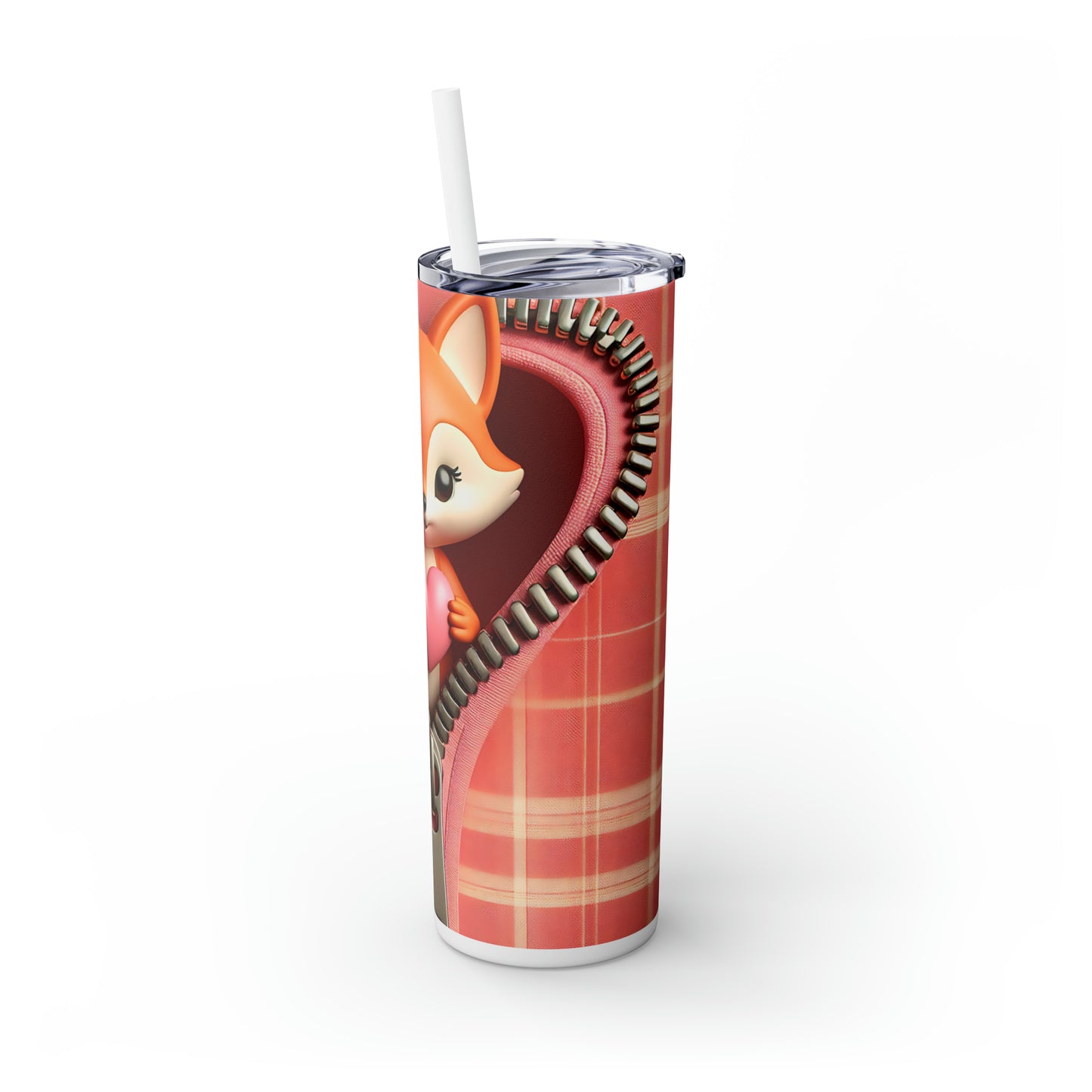 Skinny Tumbler with Straw, 20oz, Fox, Valentines Day, awd-947