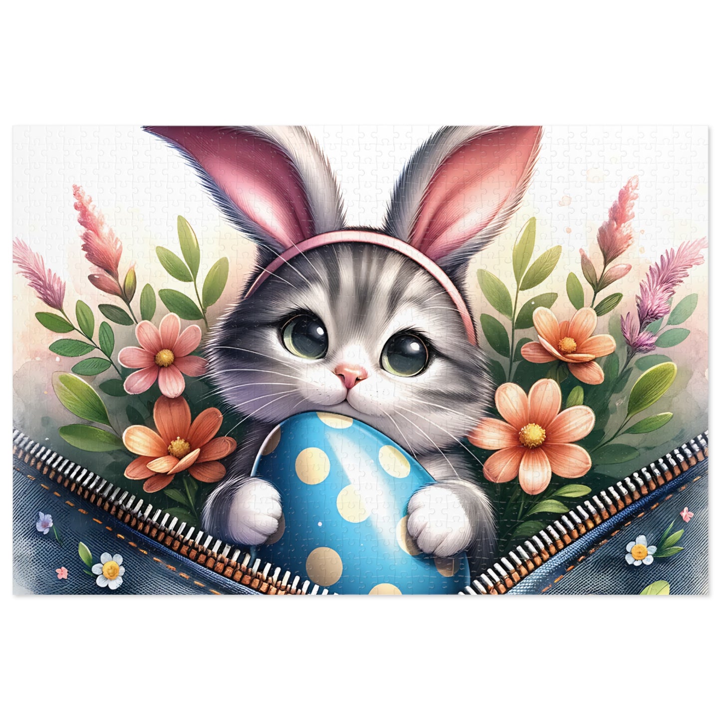 Jigsaw Puzzle, Easter, Cat with Bunny Ears, Personalised/Non-Personalised (30, 110, 252, 500,1000-Piece)