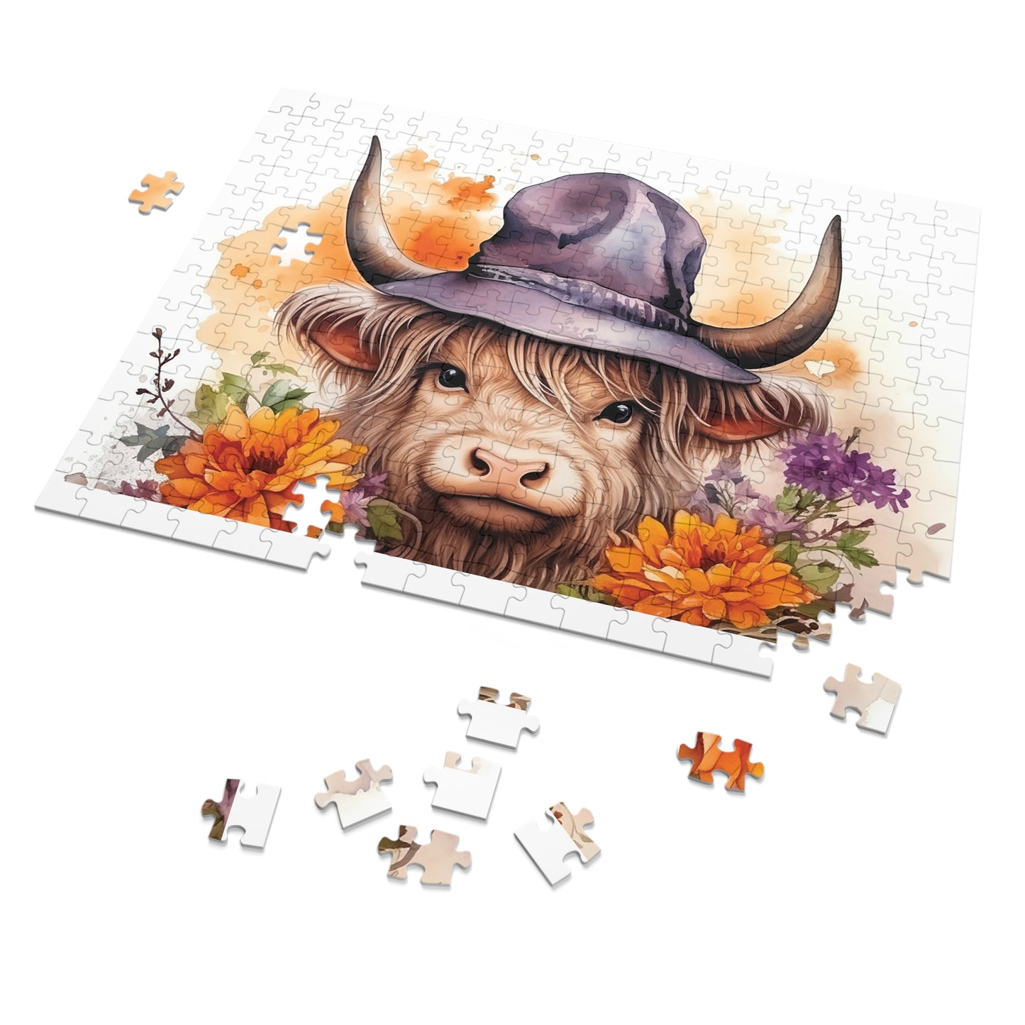 Jigsaw Puzzle, Highland Cow, Personalised/Non-Personalised (30, 110, 252, 500,1000-Piece)