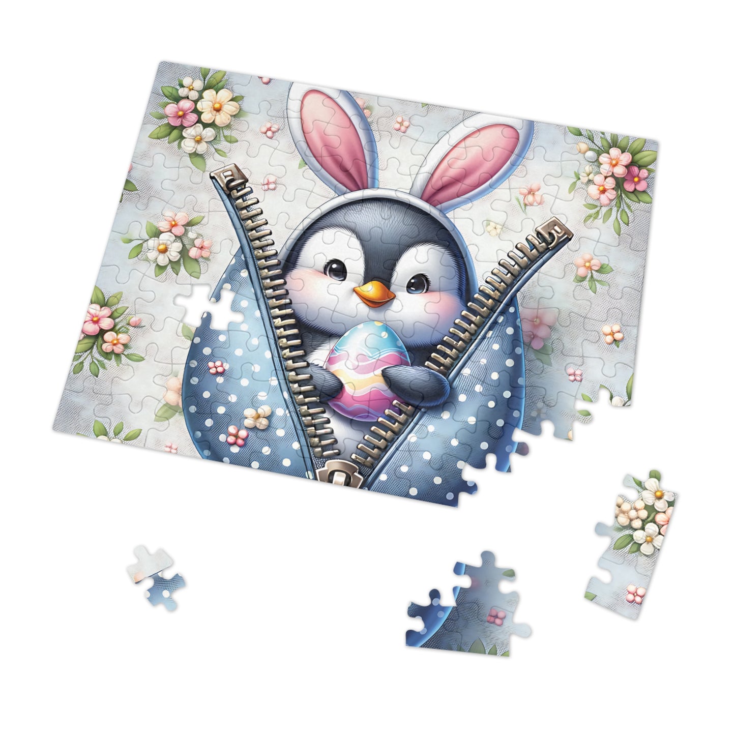 Jigsaw Puzzle, Easter, Penguin with Bunny Ears, Personalised/Non-Personalised (30, 110, 252, 500,1000-Piece) Awd-1306
