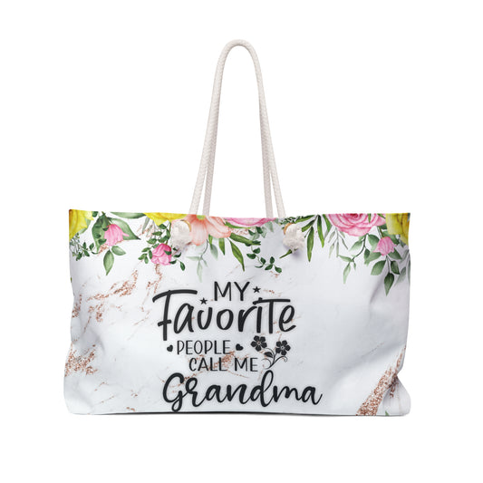 Personalised/Non-Personalised Weekender Bag, My Favorite People call me Grandma, Large Weekender Bag, Beach Bag, Book Bag