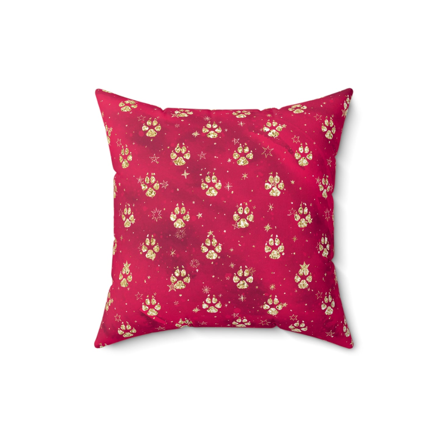 Spun Polyester Square Pillow, Doggie Red Paws Christmas Cushion