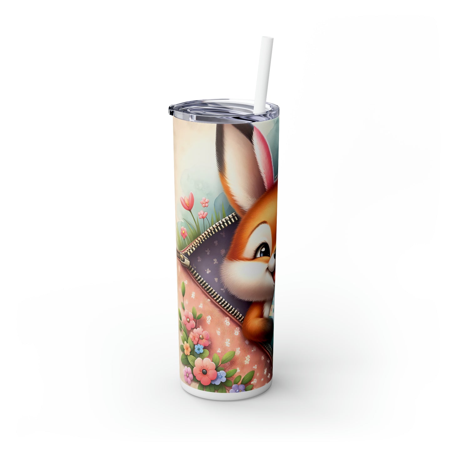 Skinny Tumbler with Straw, 20oz, Easter, Fox, awd-1274