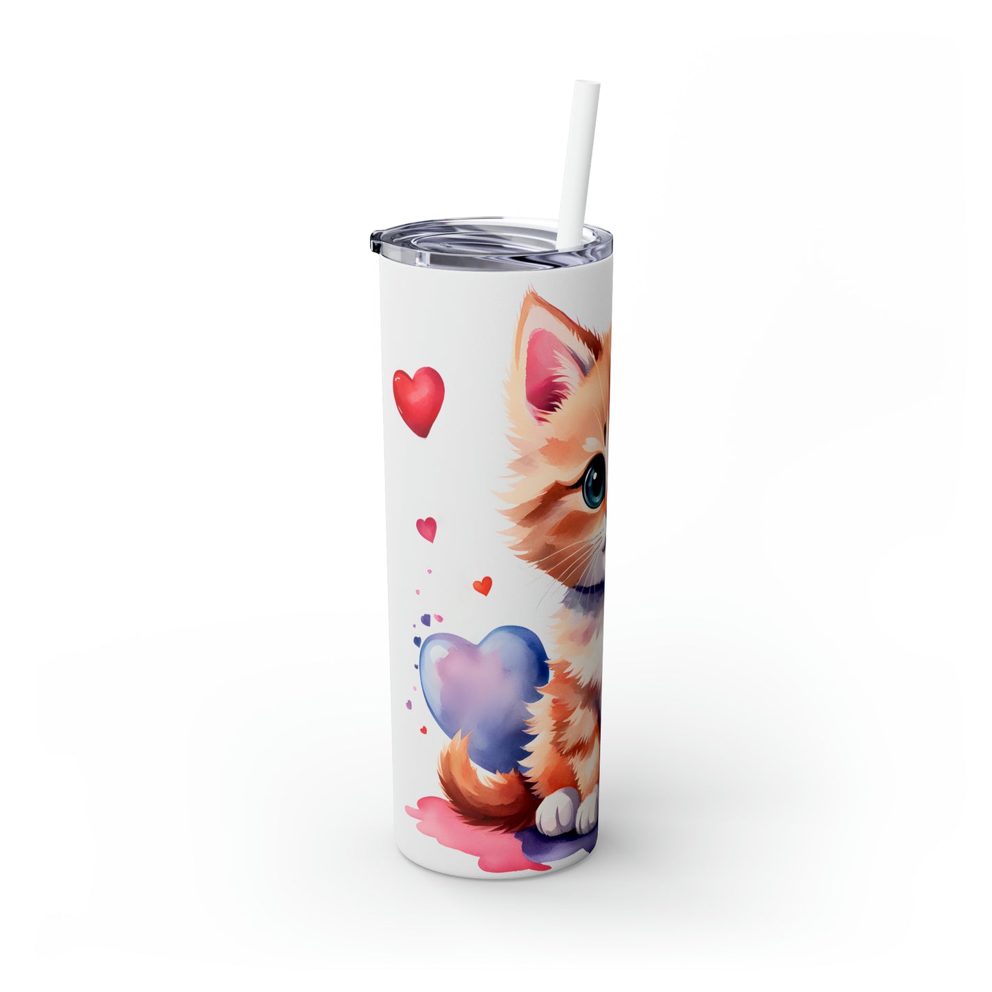 Skinny Tumbler with Straw, 20oz, Cat