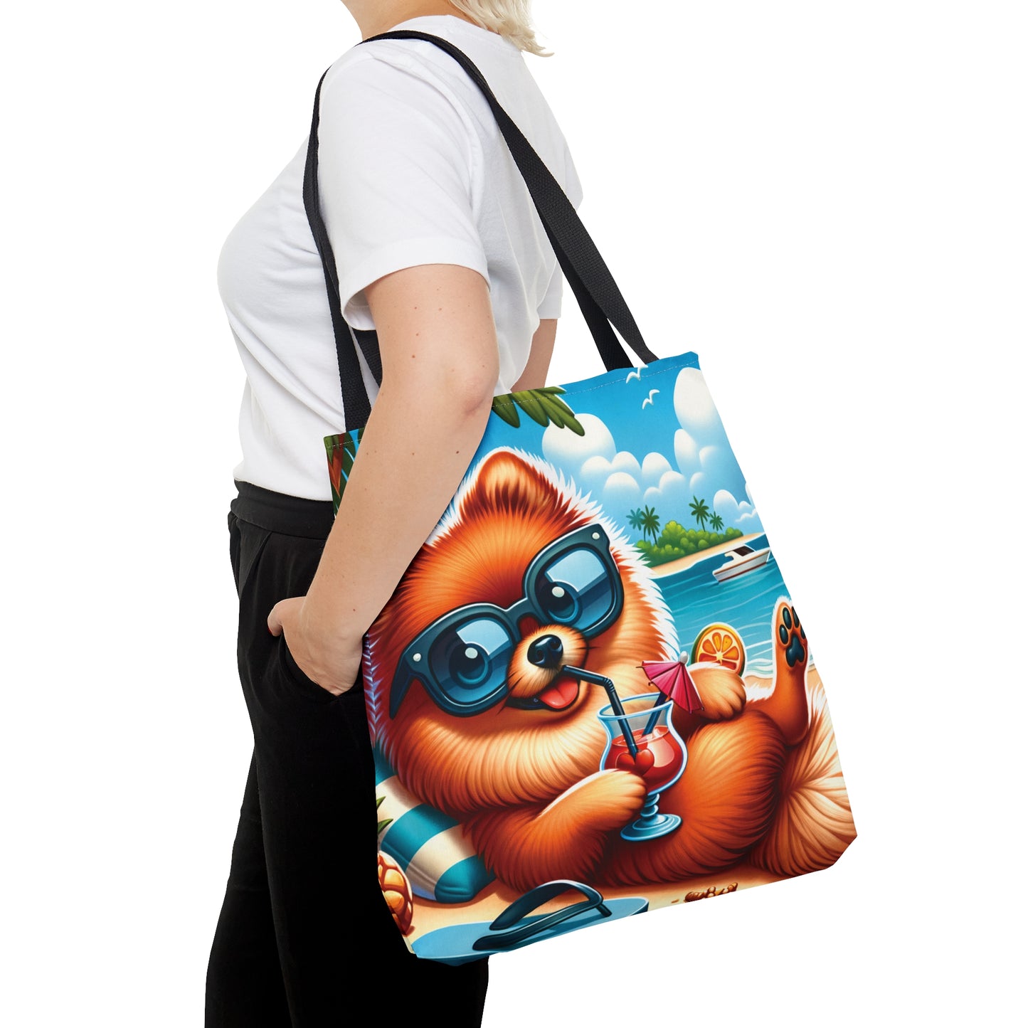 Tote Bag, Dog on Beach, Pomeranian, Tote bag, awd-1231