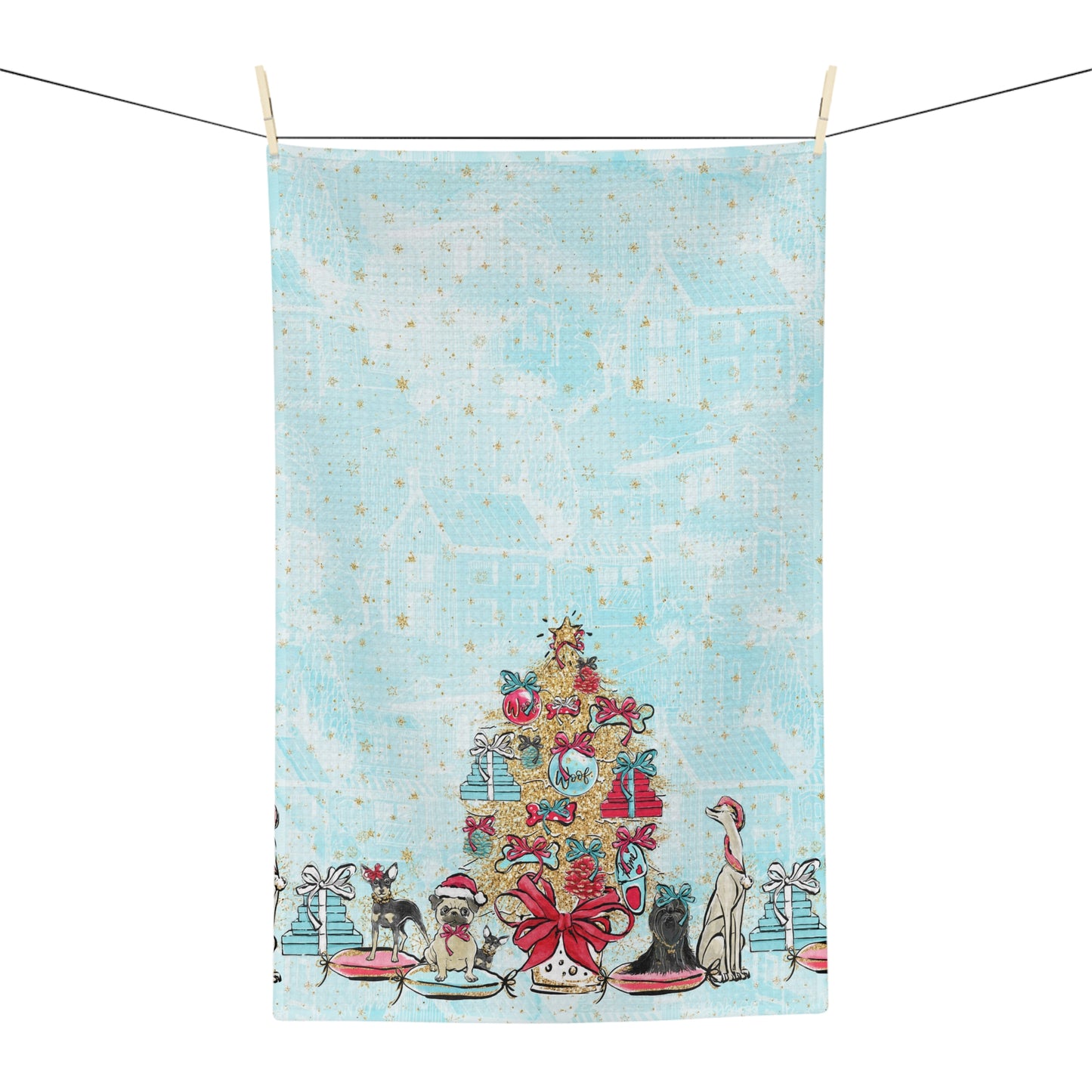 Microfiber Tea Towel Christmas Tree with Dogs