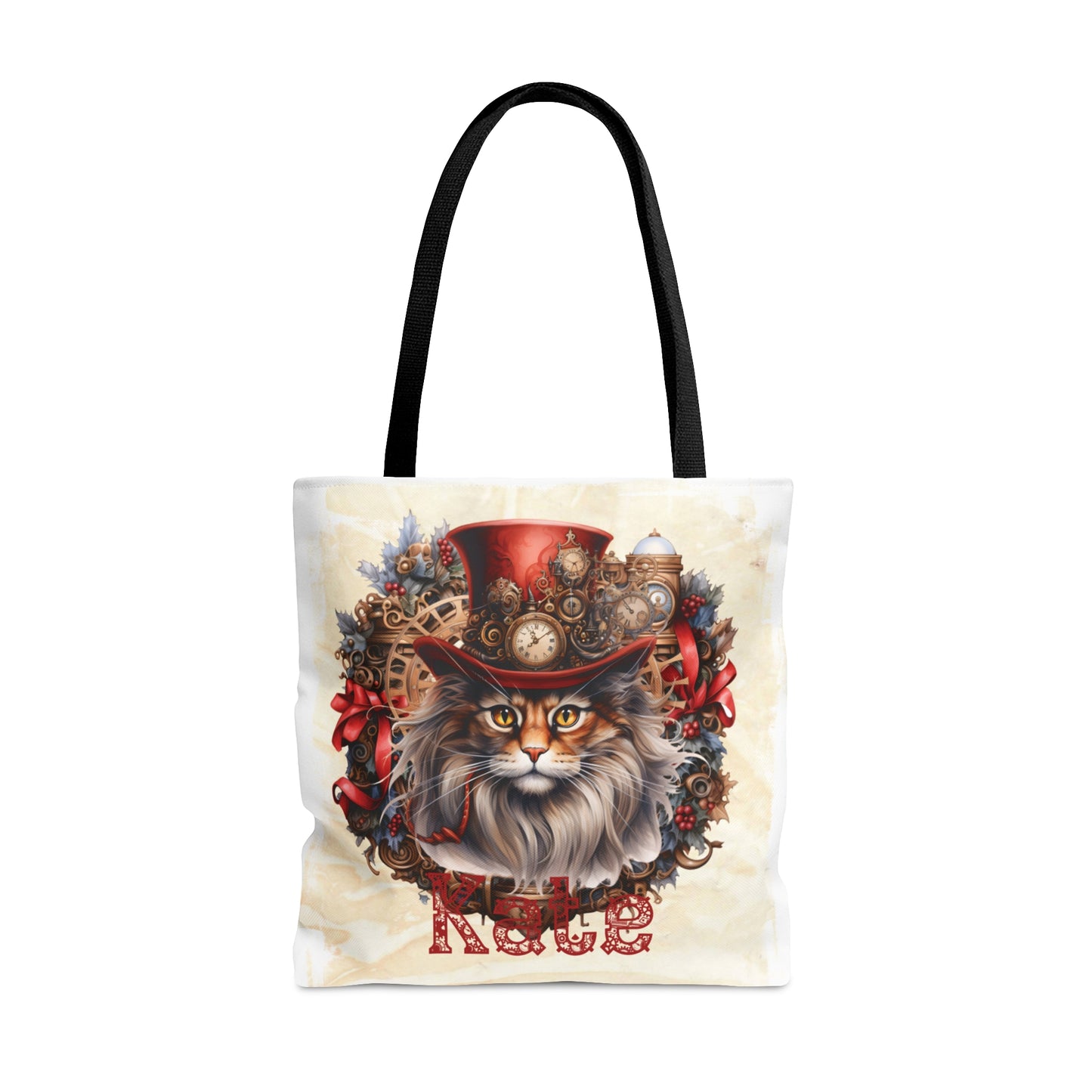 Steampunk Cat wreath Personalised Tote Bag, Steampunk Christmas bag, Christmas Tote Bag, Personalised/Non-Personalised