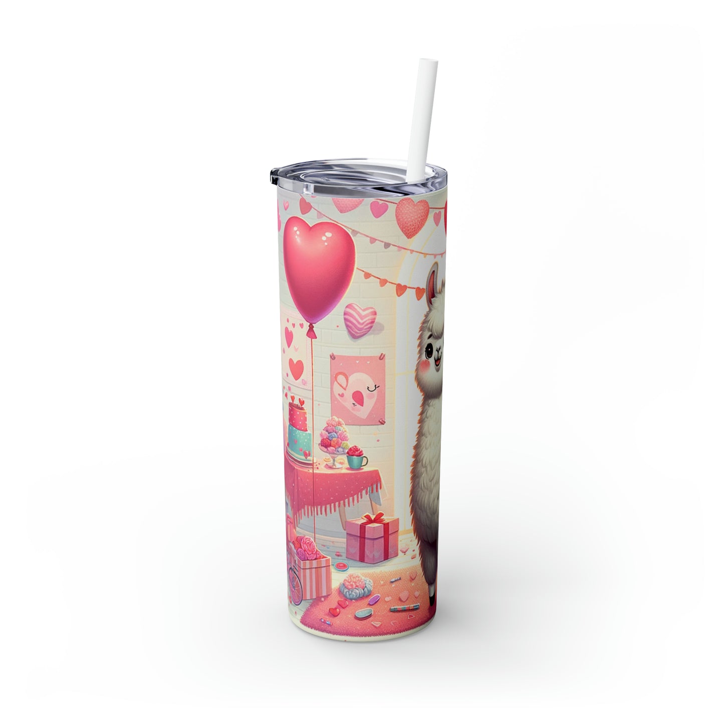 Skinny Tumbler with Straw, 20oz, Llama