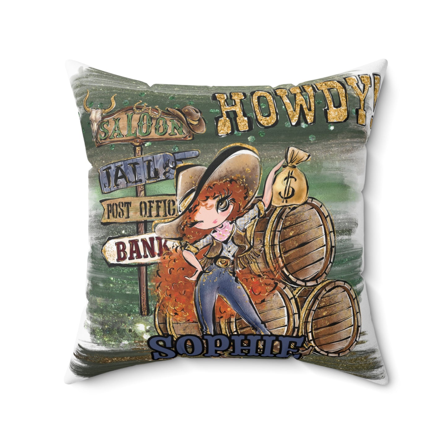 Personalised Howdy Cushion,  Red Curly Hair, Brown Eyes, Polyester Square Cushion, Christmas cushion