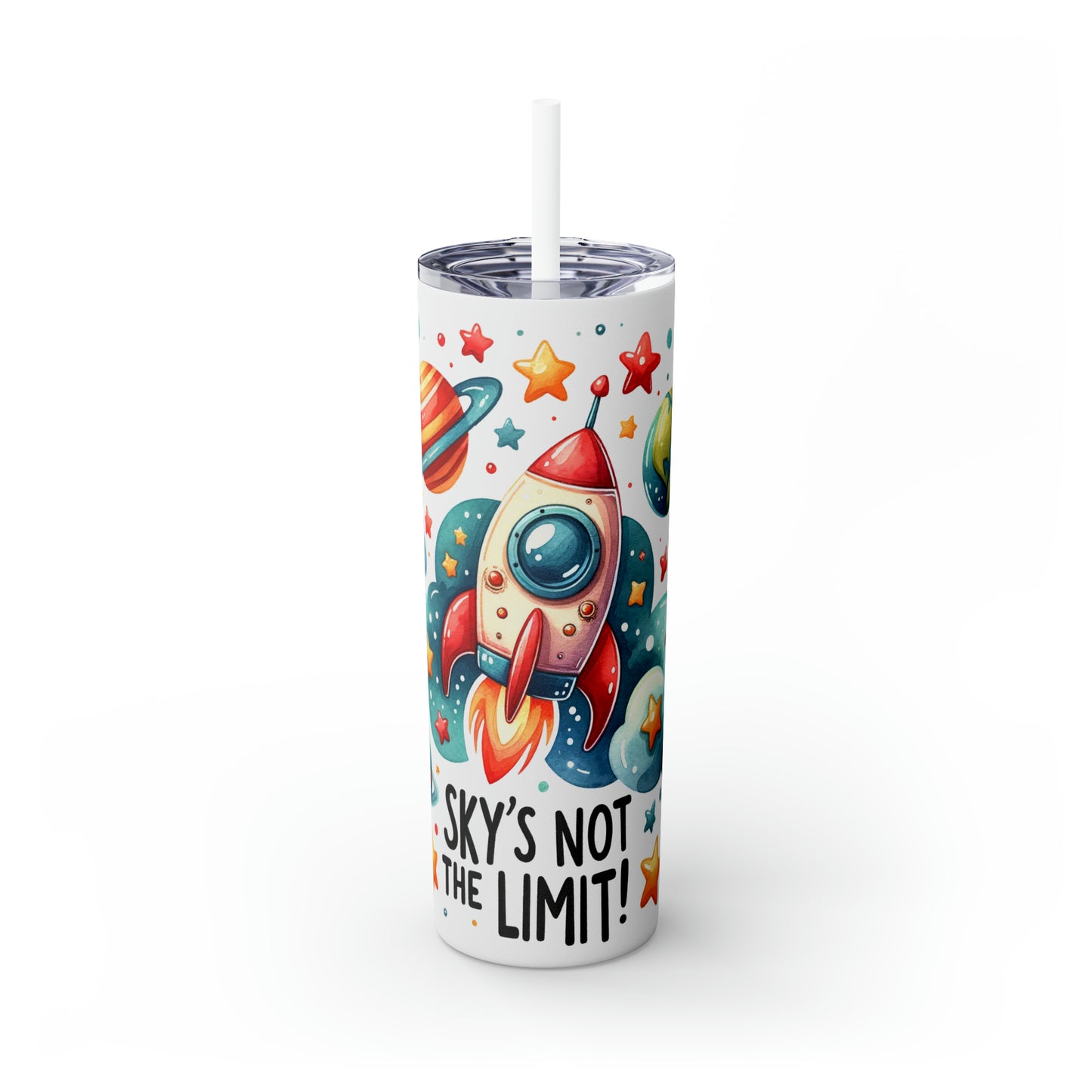 Skinny Tumbler with Straw, 20oz, Rocket, Sky's Not the Limit