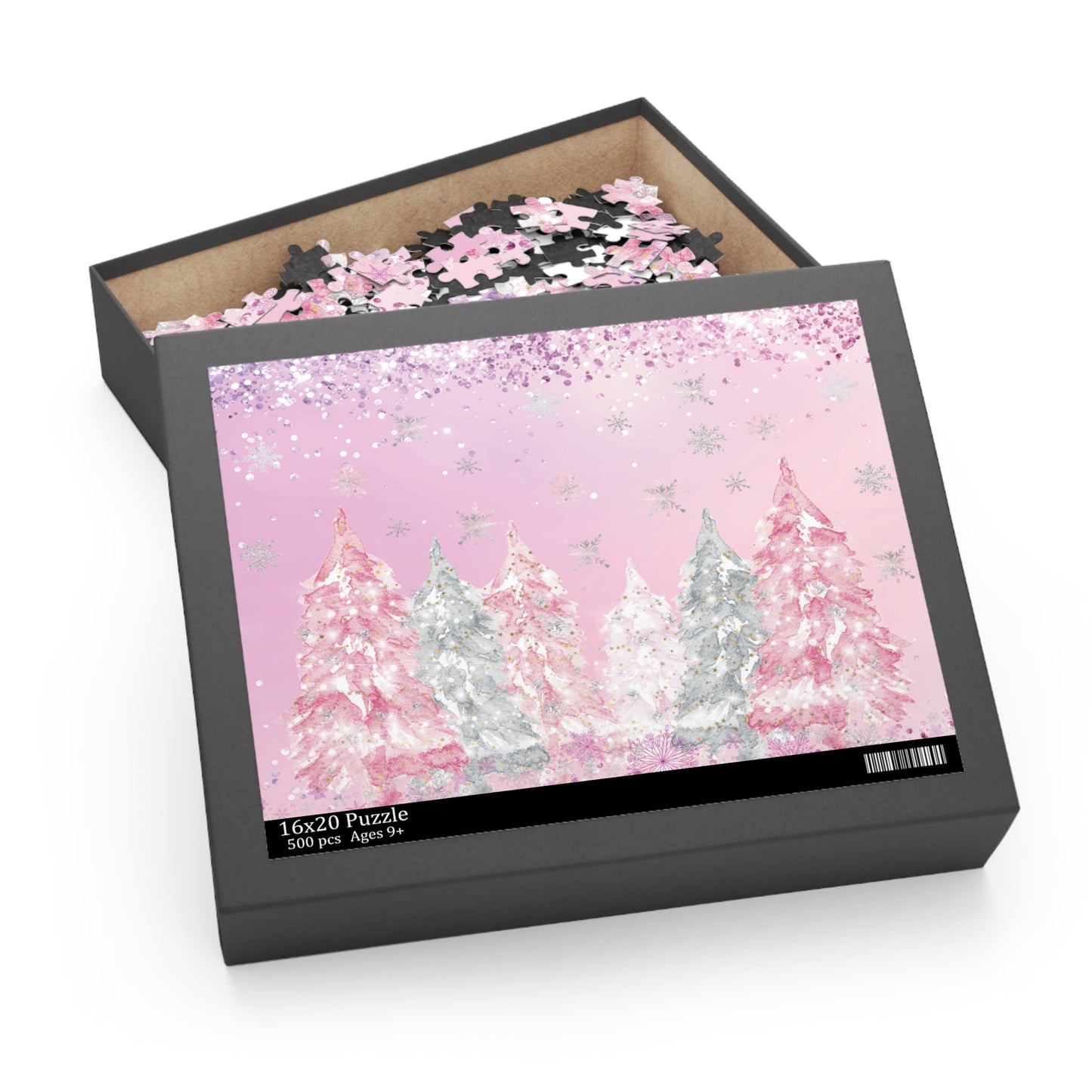 Personalised/Non-Personalised Puzzle, Pink Christmas Trees (120, 252, 500-Piece)