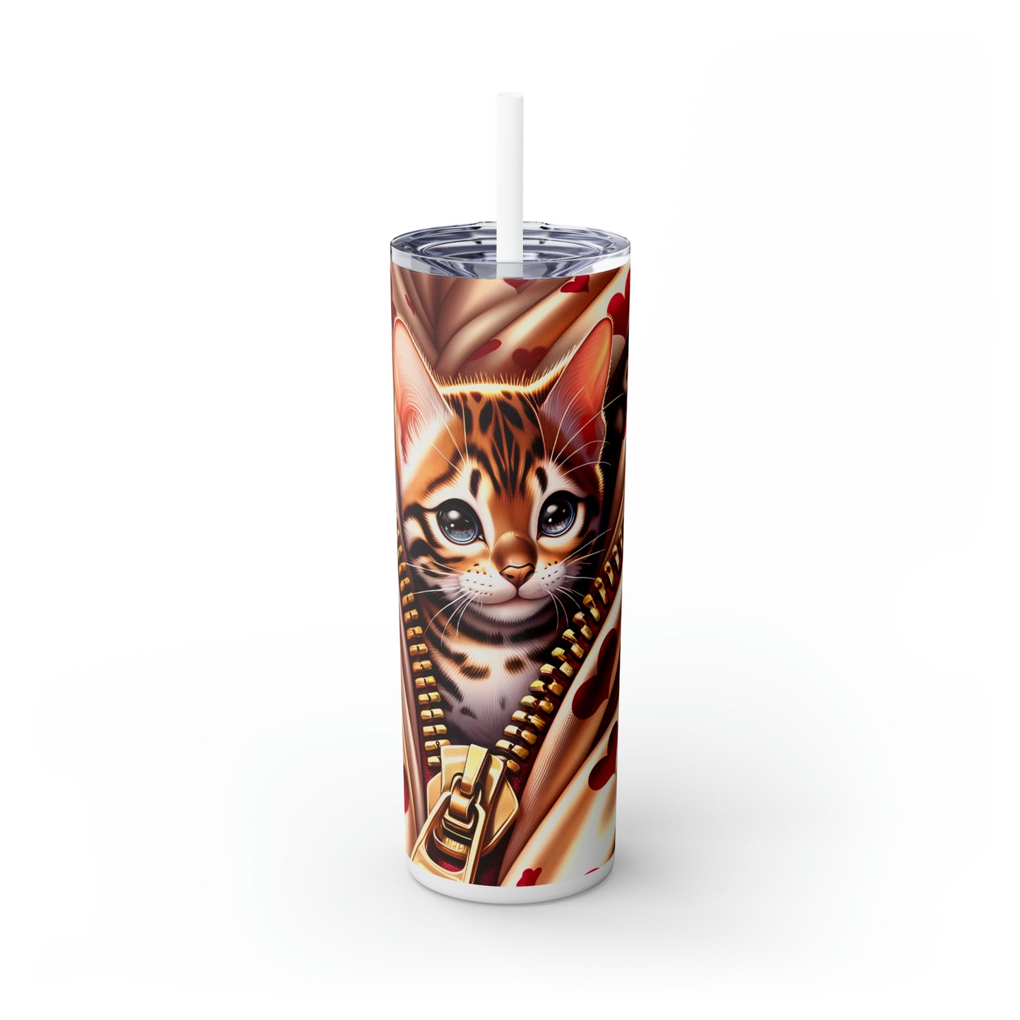 Skinny Tumbler with Straw, 20oz, Cat, Valentines Day, awd-934