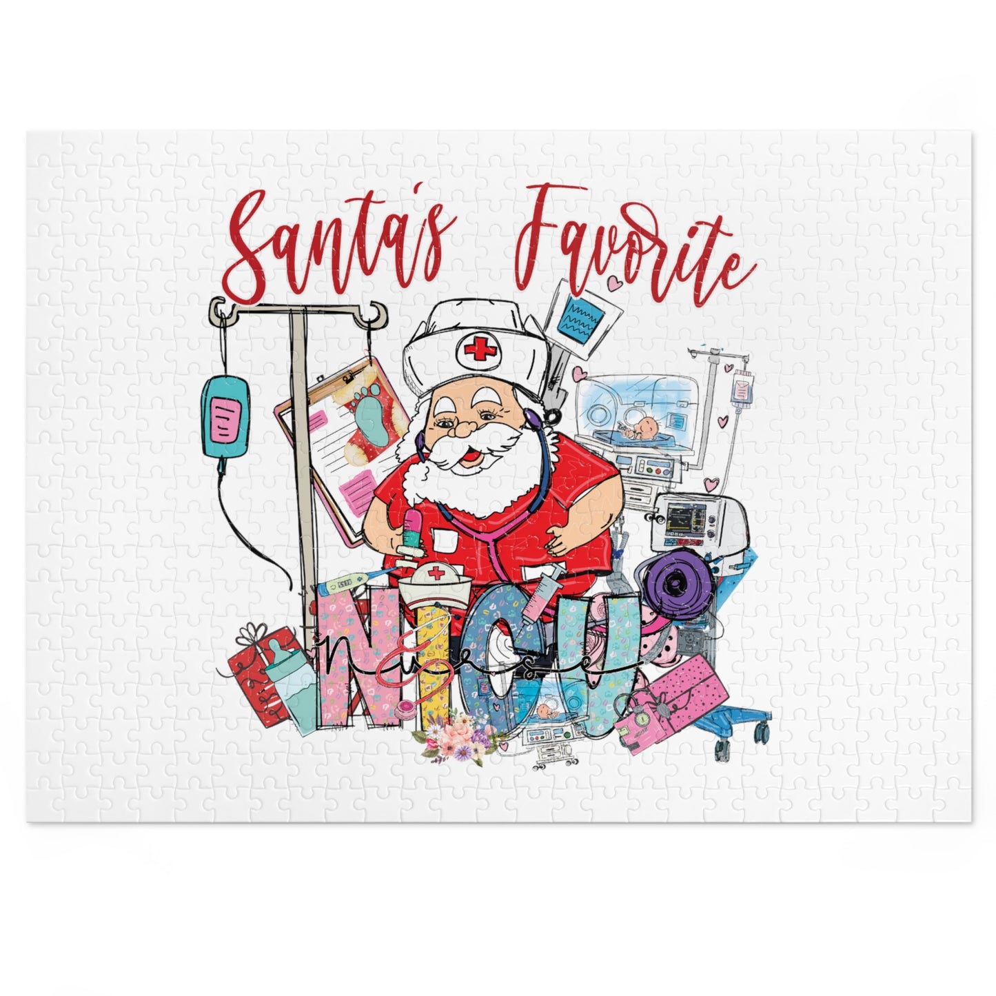 Jigsaw Puzzle, Santa's Favorite NICU Nurse, Personalised/Non-Personalised (30, 110, 252, 500,1000-Piece)