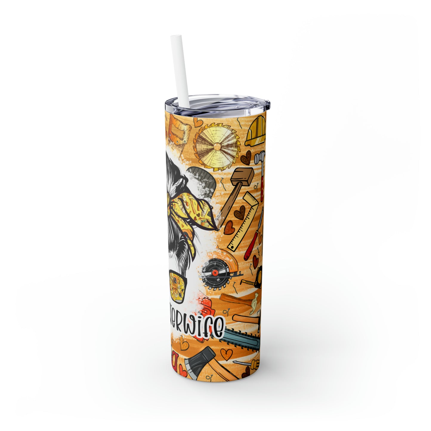 Skinny Tumbler with Straw, 20oz, Carpenter Wife