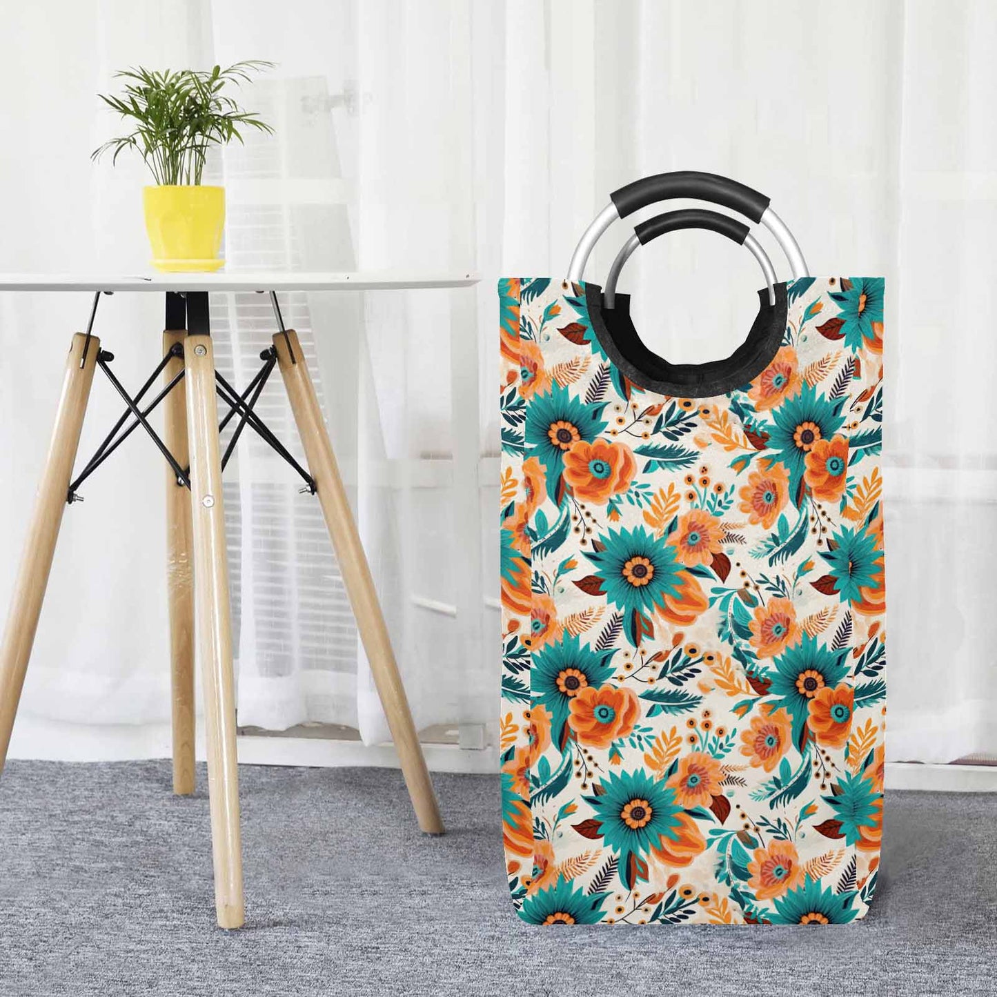 Boho Retro Floral  Square Laundry Basket