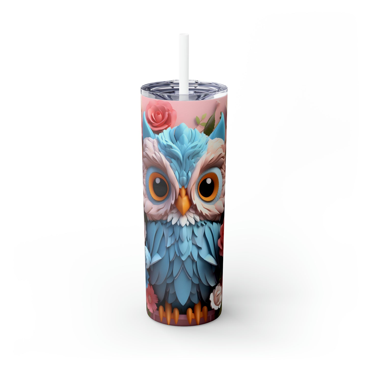 Skinny Tumbler with Straw, 20oz, Owl