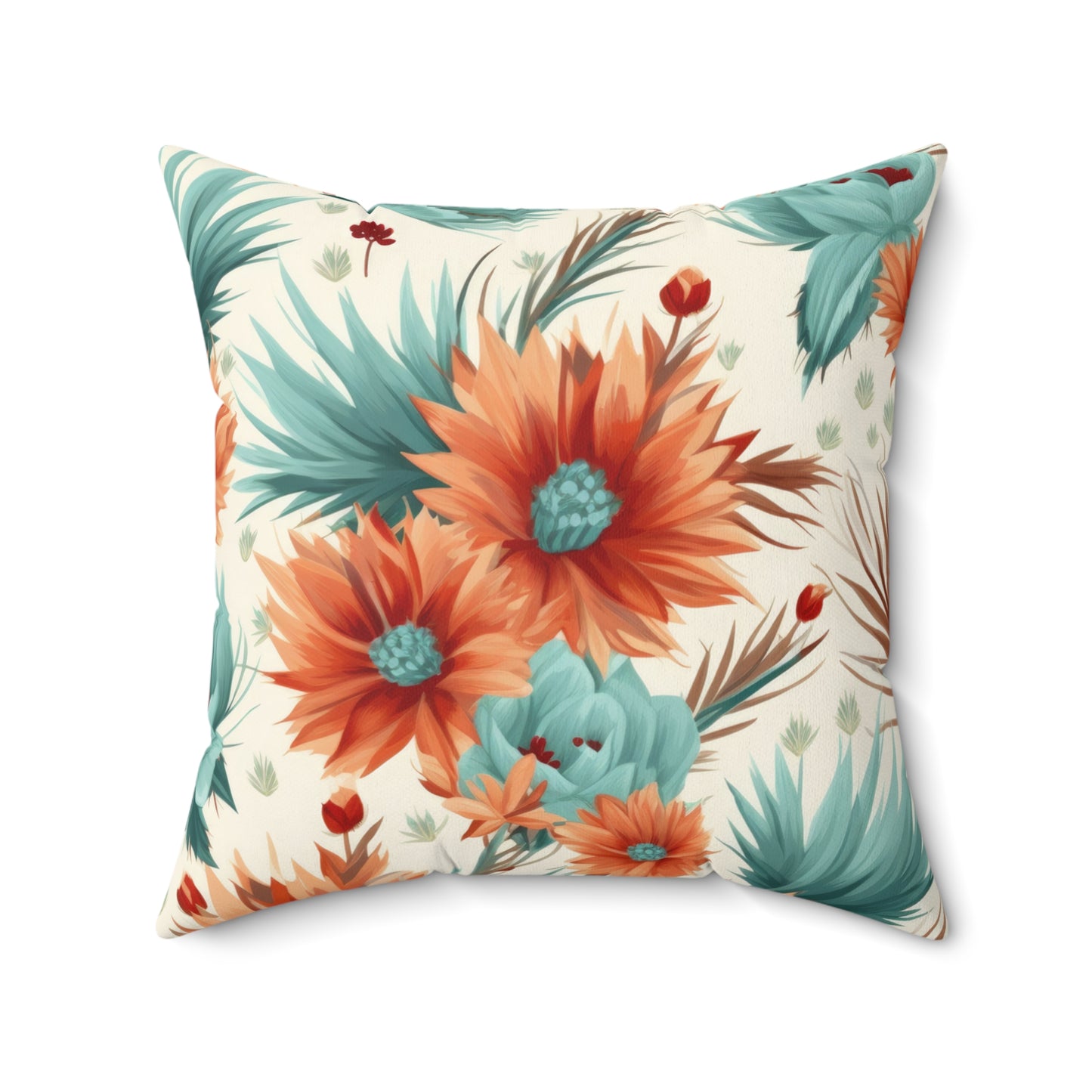 Spun Polyester Square Pillow, Bright Retro Boho Floral Cushion