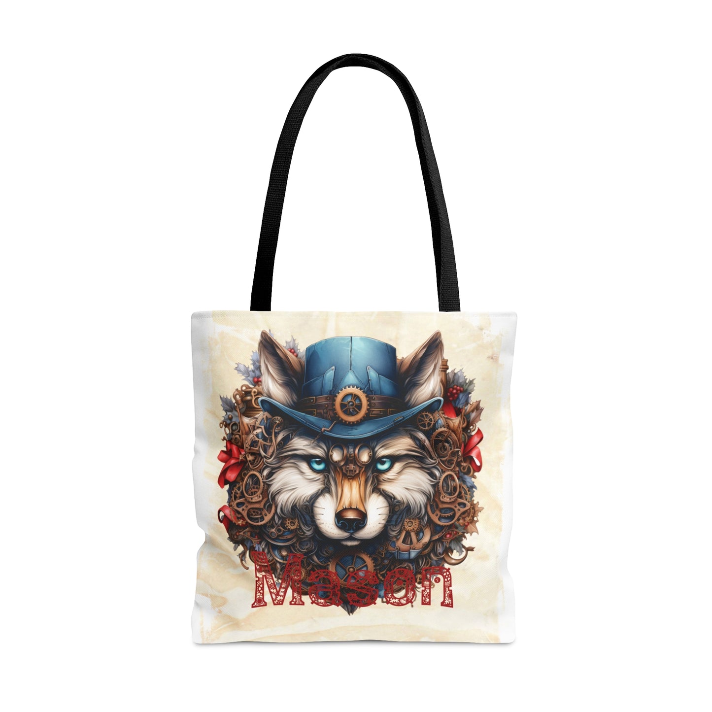 Steampunk Wolf wreath Personalised Tote Bag, Steampunk Christmas bag, Christmas Tote Bag, Personalised/Non-Personalised