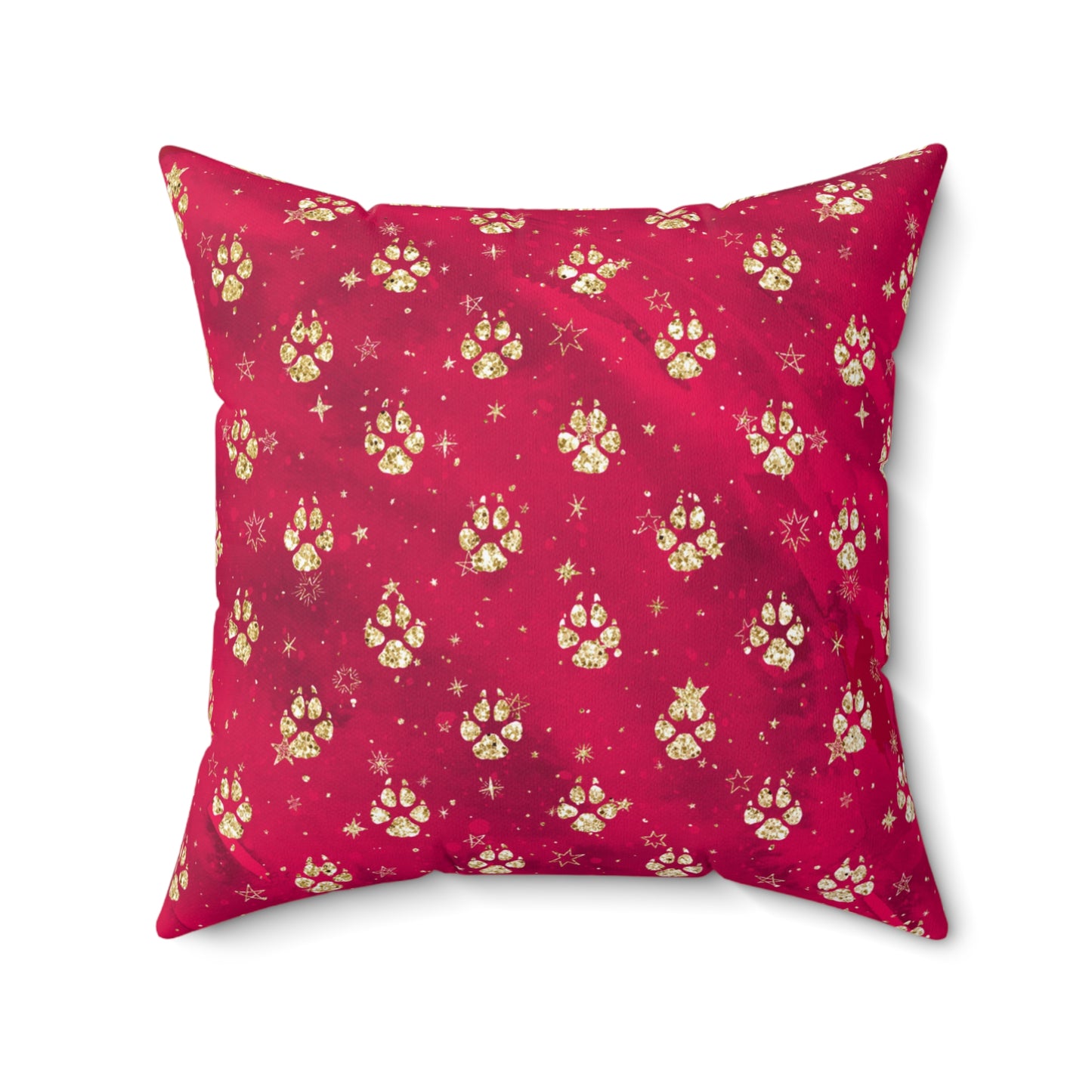 Spun Polyester Square Pillow, Doggie Red Paws Christmas Cushion