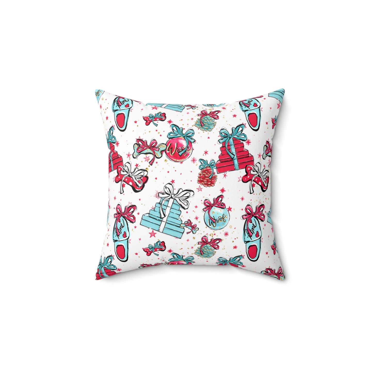 Spun Polyester Square Pillow, Doggie Presents Christmas Cushion