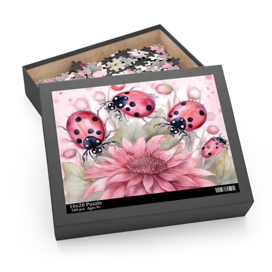 Personalised/Non-Personalised Puzzle, Floral Ladybirds (120, 252, 500-Piece)