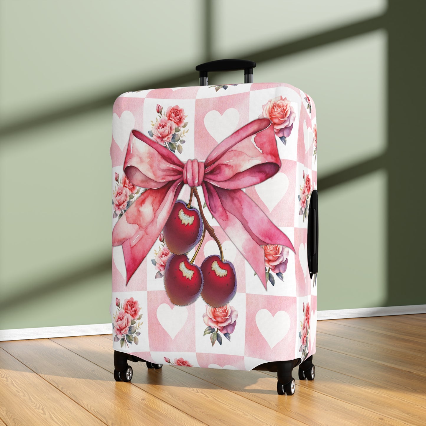 Luggage Cover, Rockabilly, Coquette, Hearts and Roses, Cherries and Ribbon, awd-2518