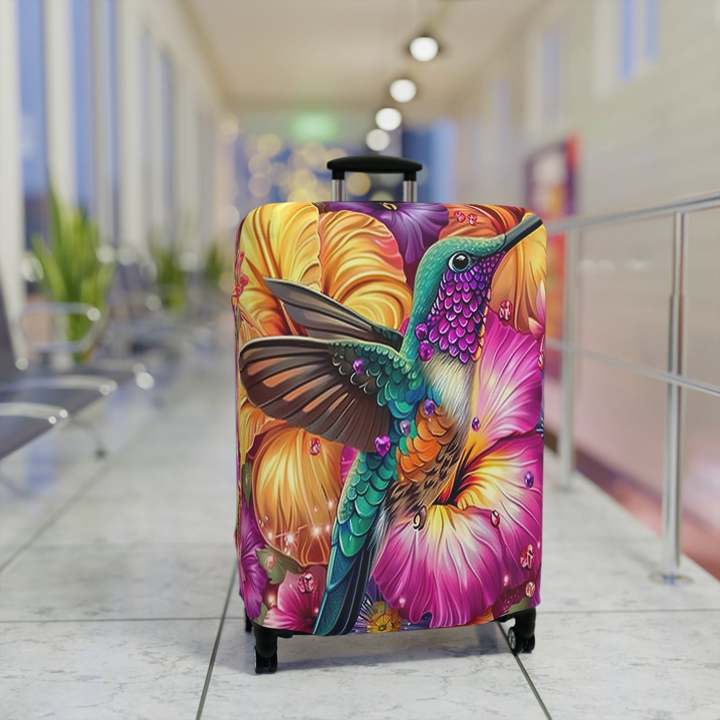 Luggage Cover, Floral Hummingbird, awd-3098